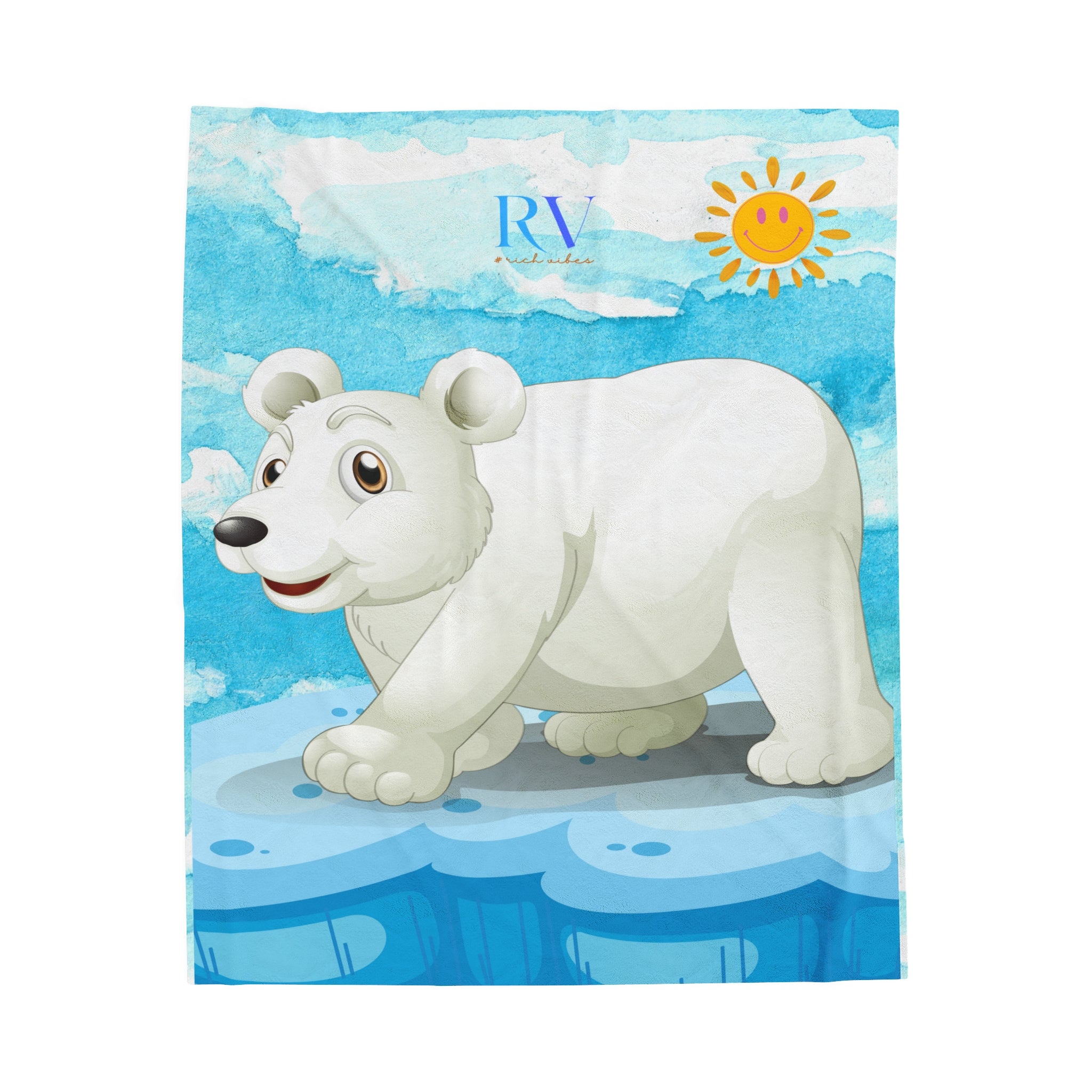 RV Polar Bear Smiley Sunshine - Velveteen Plush Blanket