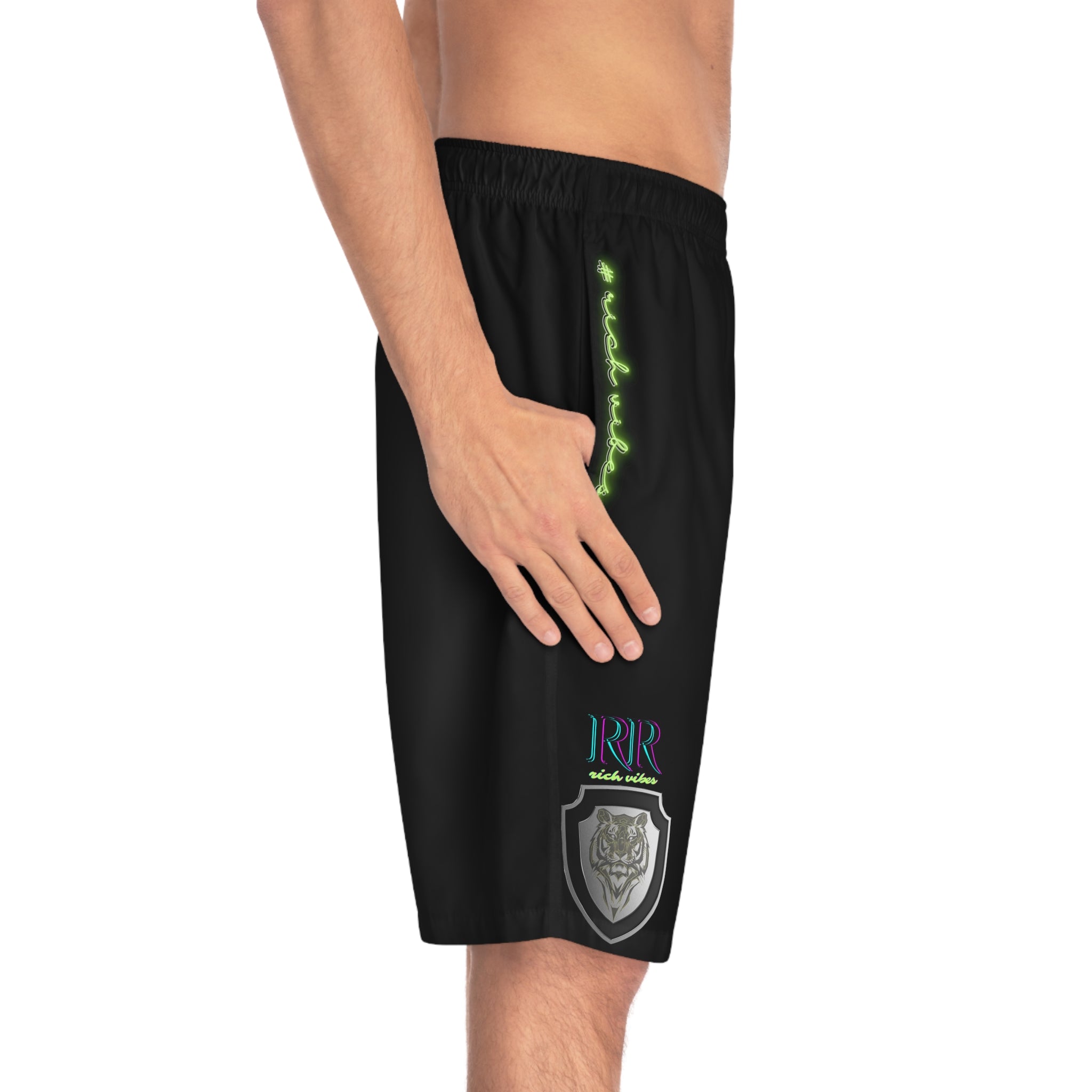 Rich Vibes Taj Mahal City Volt RR Tiger Shield Black - Men's Board Shorts (AOP)