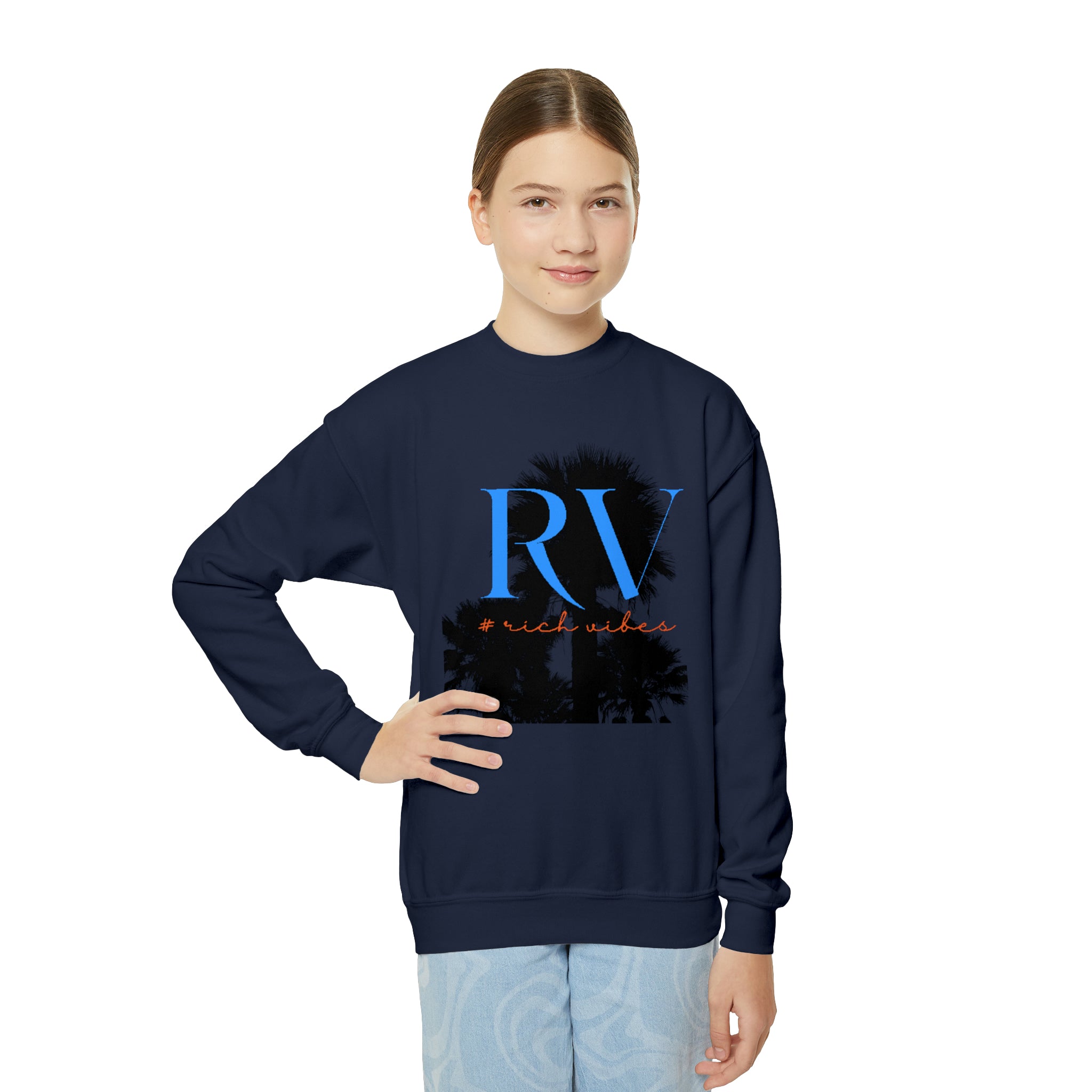 Rich Vibes RV Palm Tree - Youth Crewneck Sweatshirt