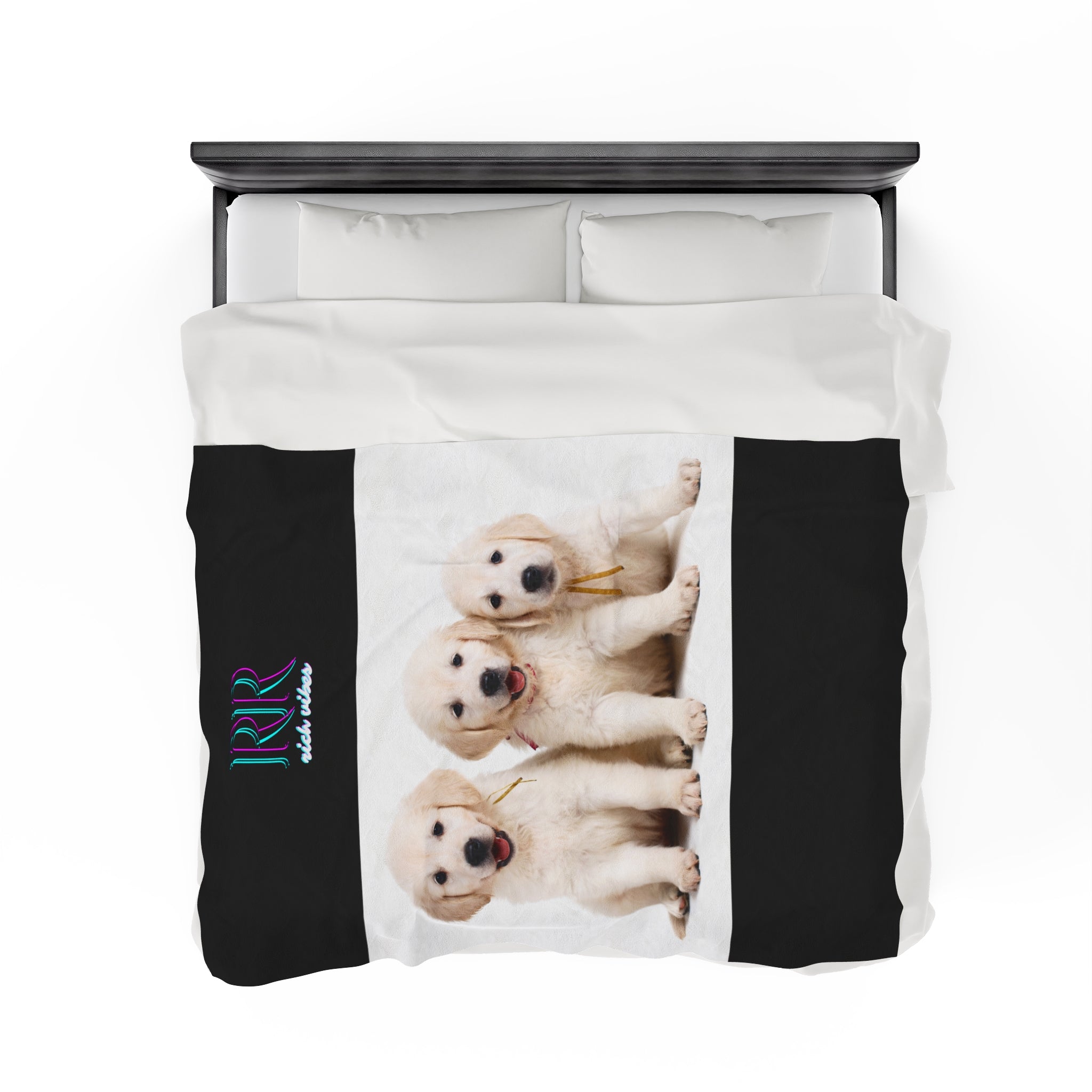 Rich Vibes RR Three White Retriever Pups - Velveteen Plush Blanket Black