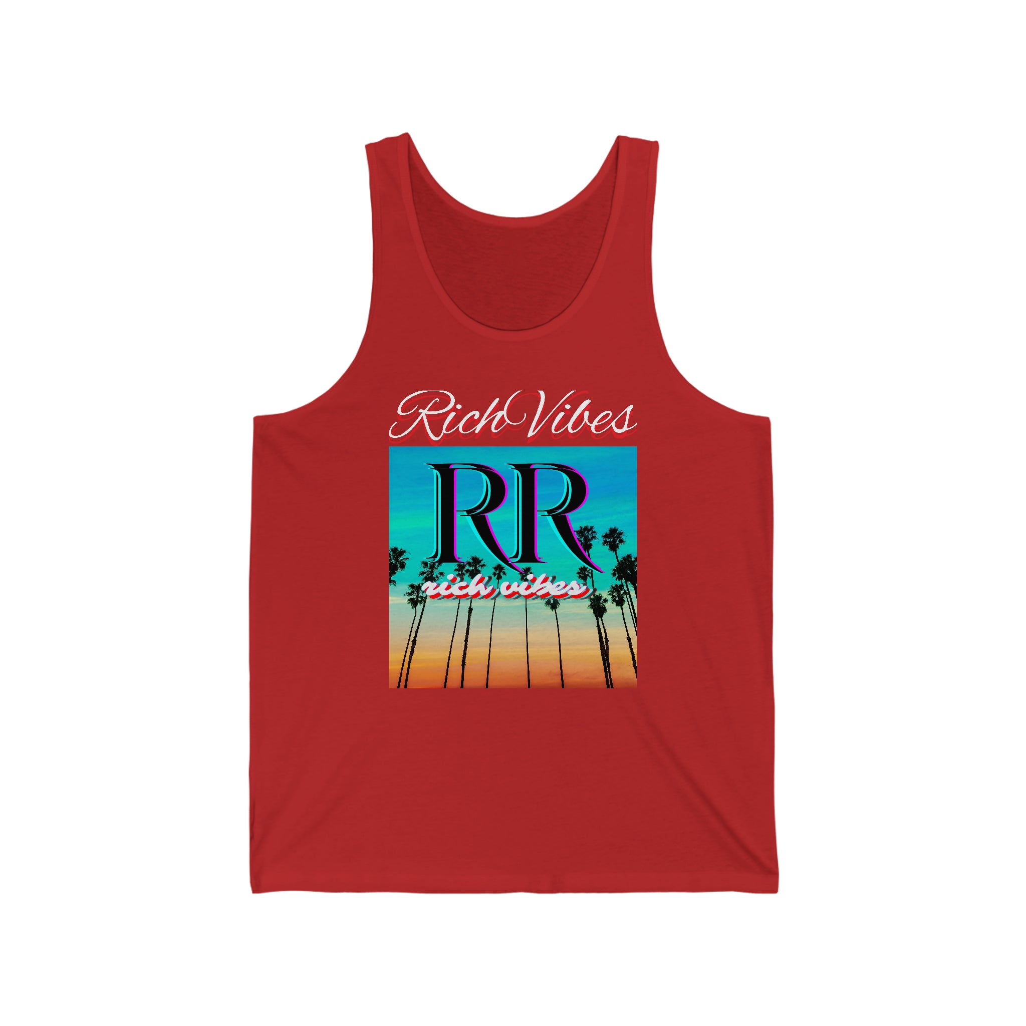 Rich Vibes RR Multi Colored Beach Sunset Drip Red - Unisex Jersey Tank