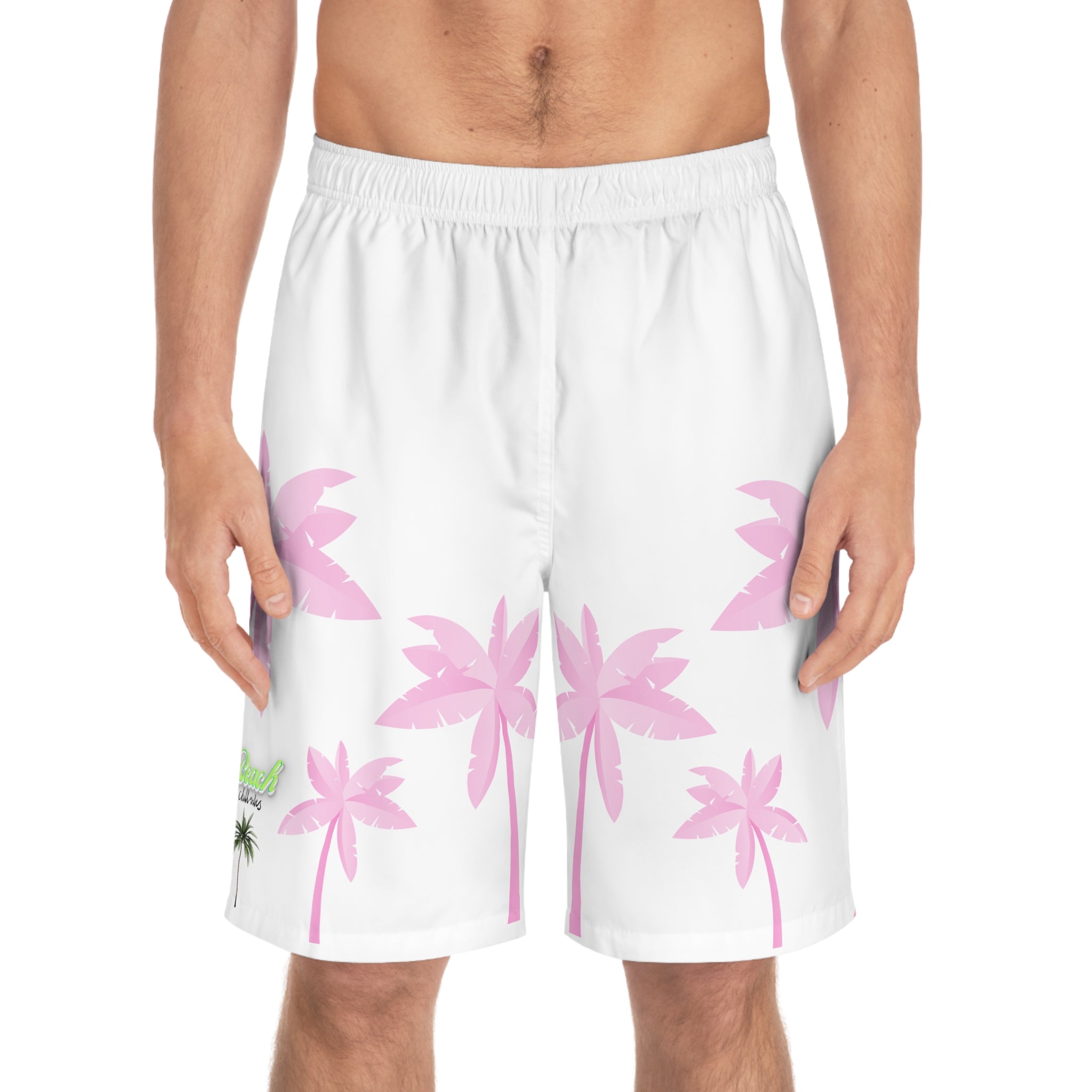 Rich Vibes Purple Tropical Pink Palm Tree Beach Chill Vibes 1.0 - Men's Board Shorts (AOP)