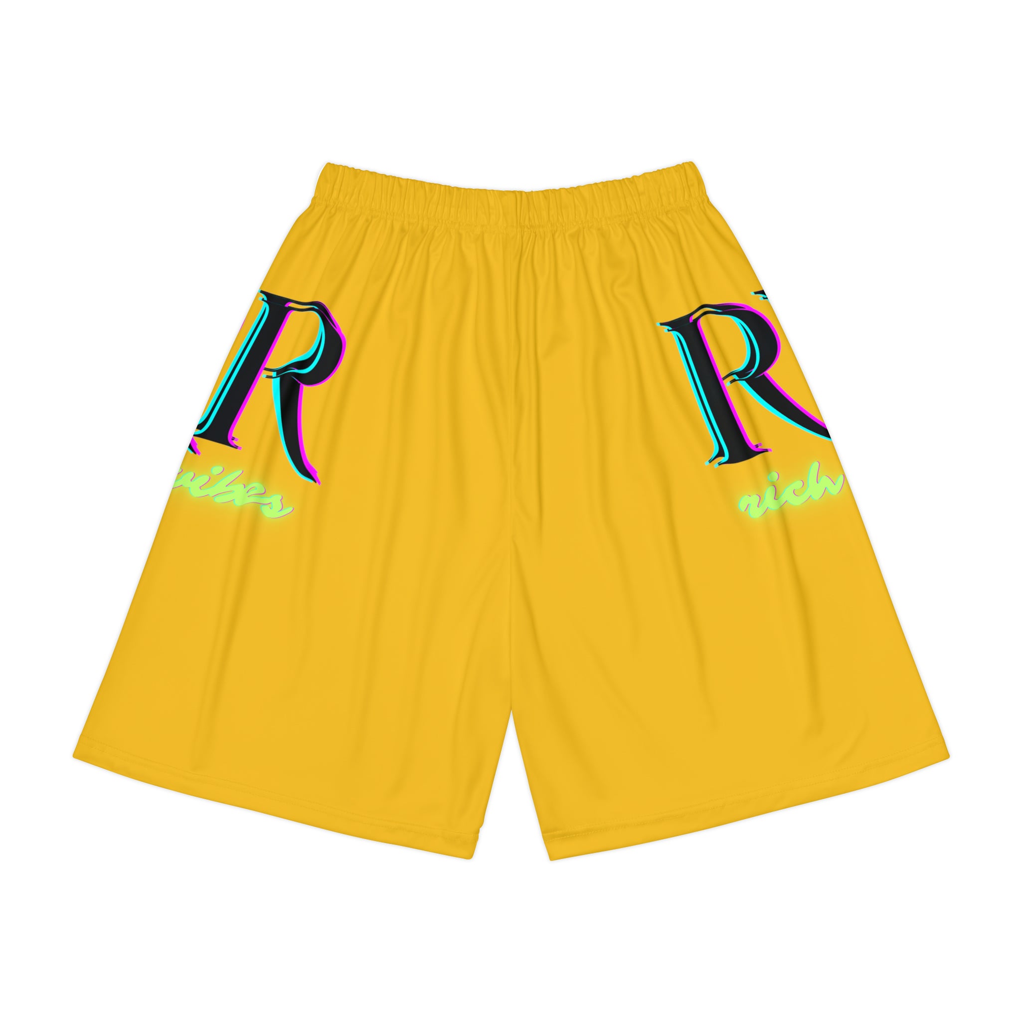 Rich Vibes RR RV Colorful Palm Tree Silhouette - Men’s Sports Shorts (AOP) Gold