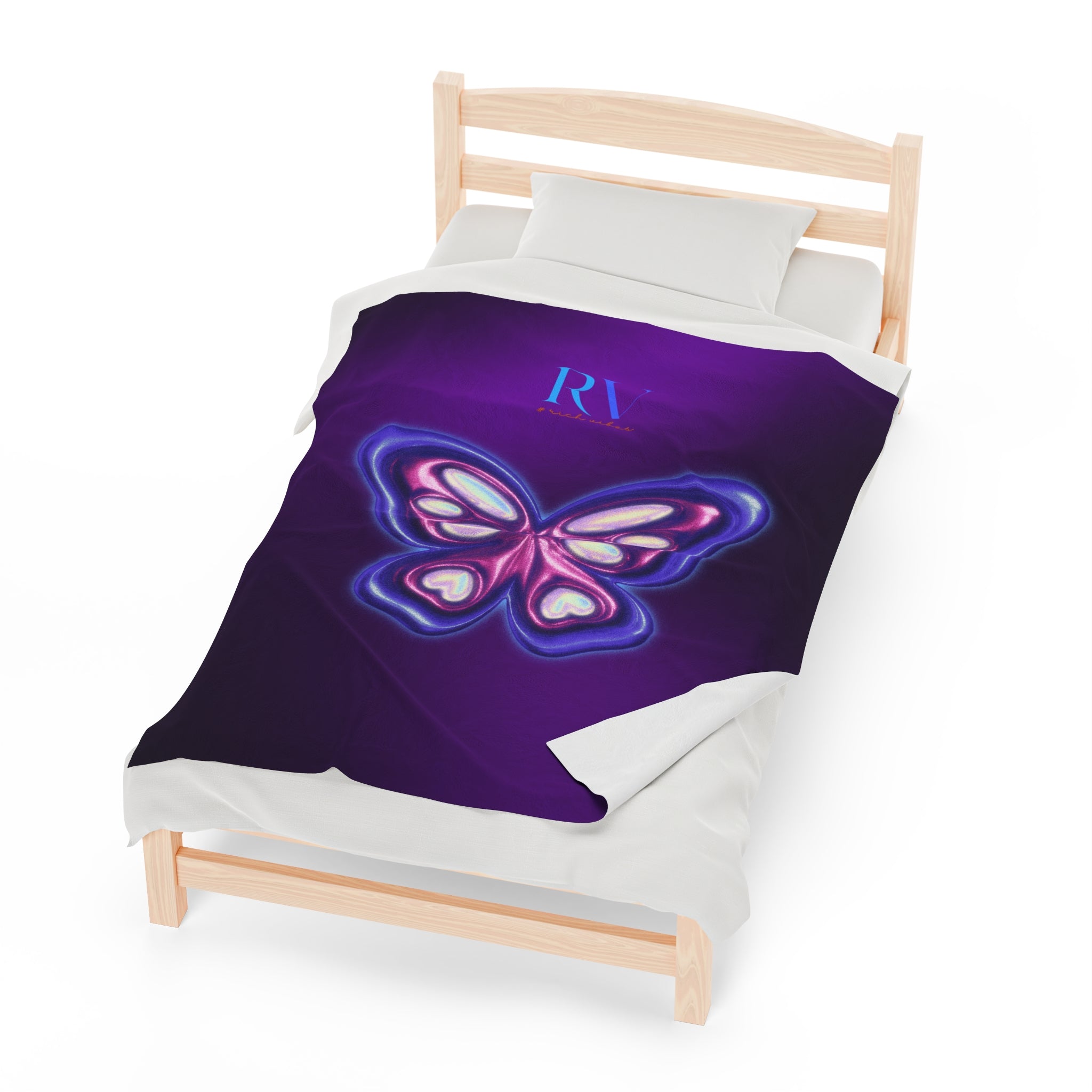 RV Rich Vibes Purple ButterFly  - Velveteen Plush Blanket
