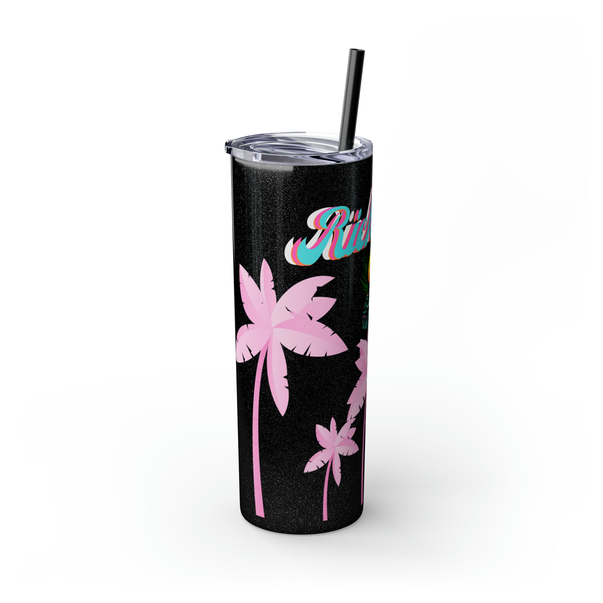 Rich Drip Tropical Pink Palm Tree - Skinny Tumbler with Straw, 20oz