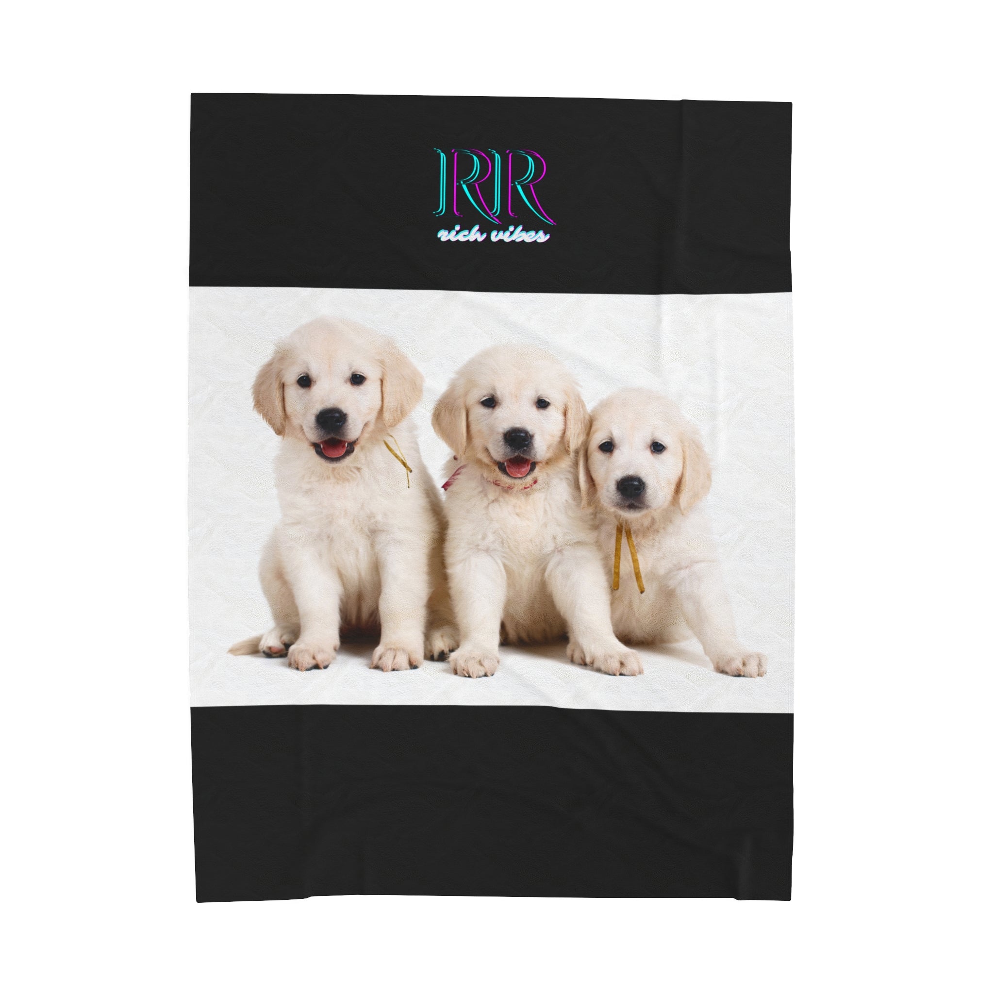 Rich Vibes RR Three White Retriever Pups - Velveteen Plush Blanket Black