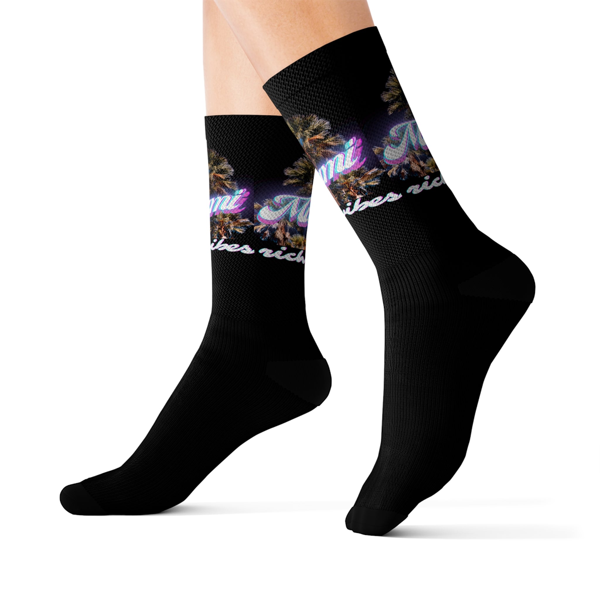 Rich Drip Miami Palm Tree Silhouette - Sublimation Socks Black