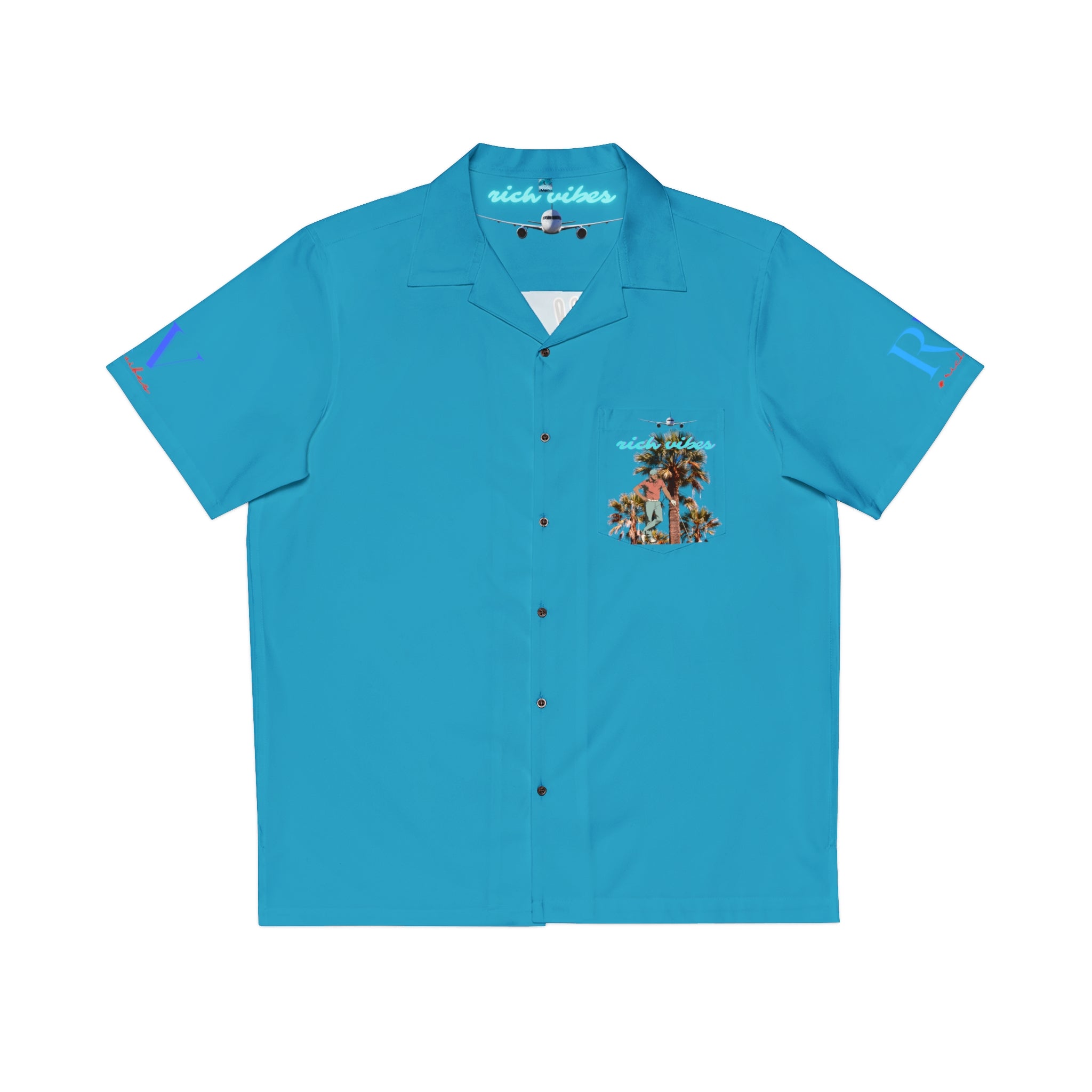 Rich Vibes RV Golfer's Palm Tree Chill Vibes - Men's Hawaiian Shirt (AOP)Turquoise