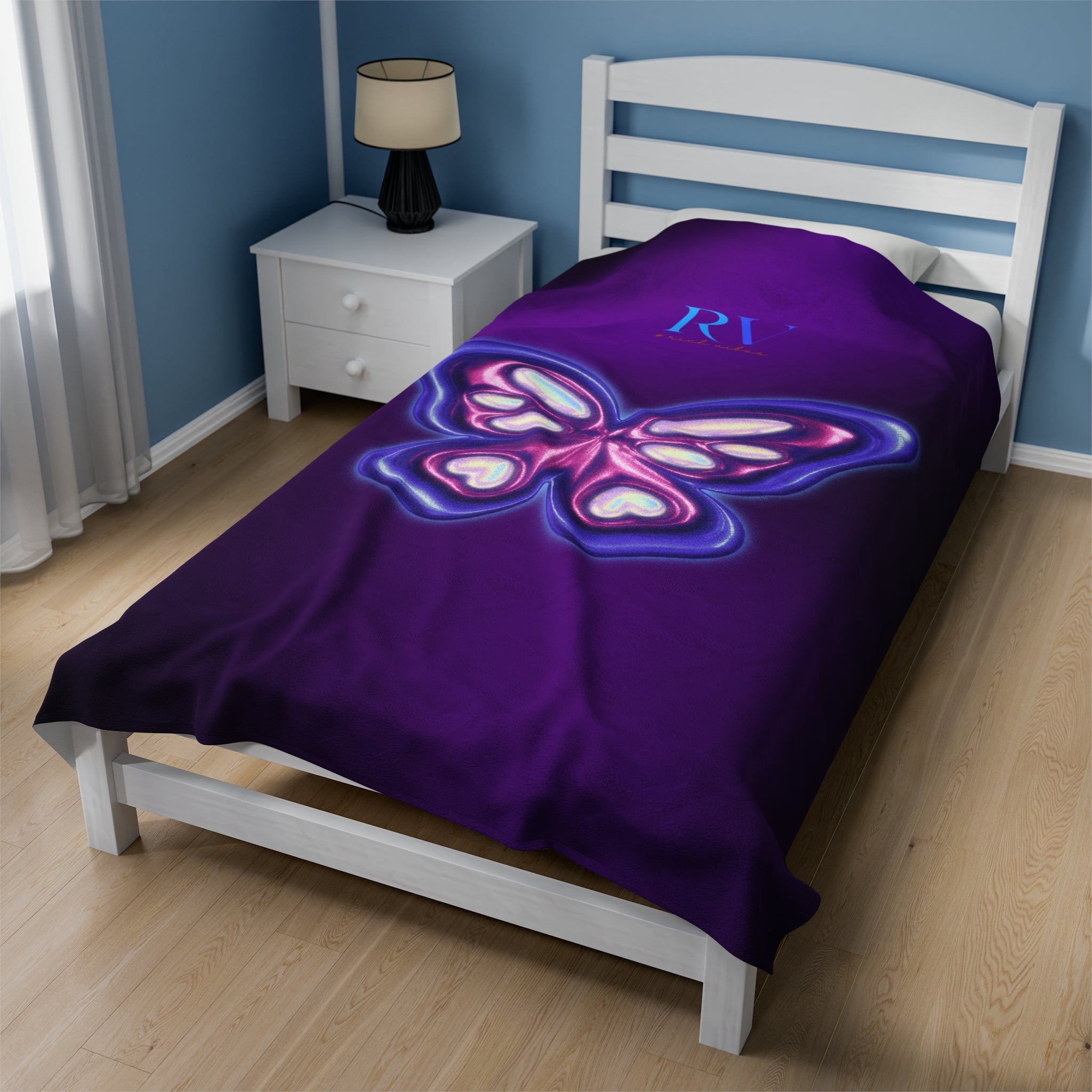 RV Rich Vibes Purple ButterFly  - Velveteen Plush Blanket