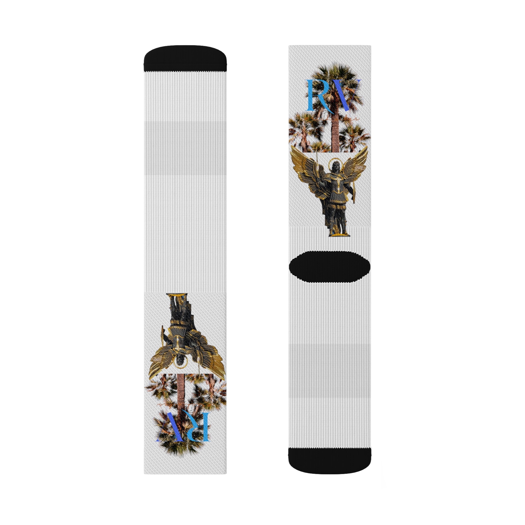 Rich Vibes RV Palm Tree Logo Archangel Michael White - Sublimation Socks
