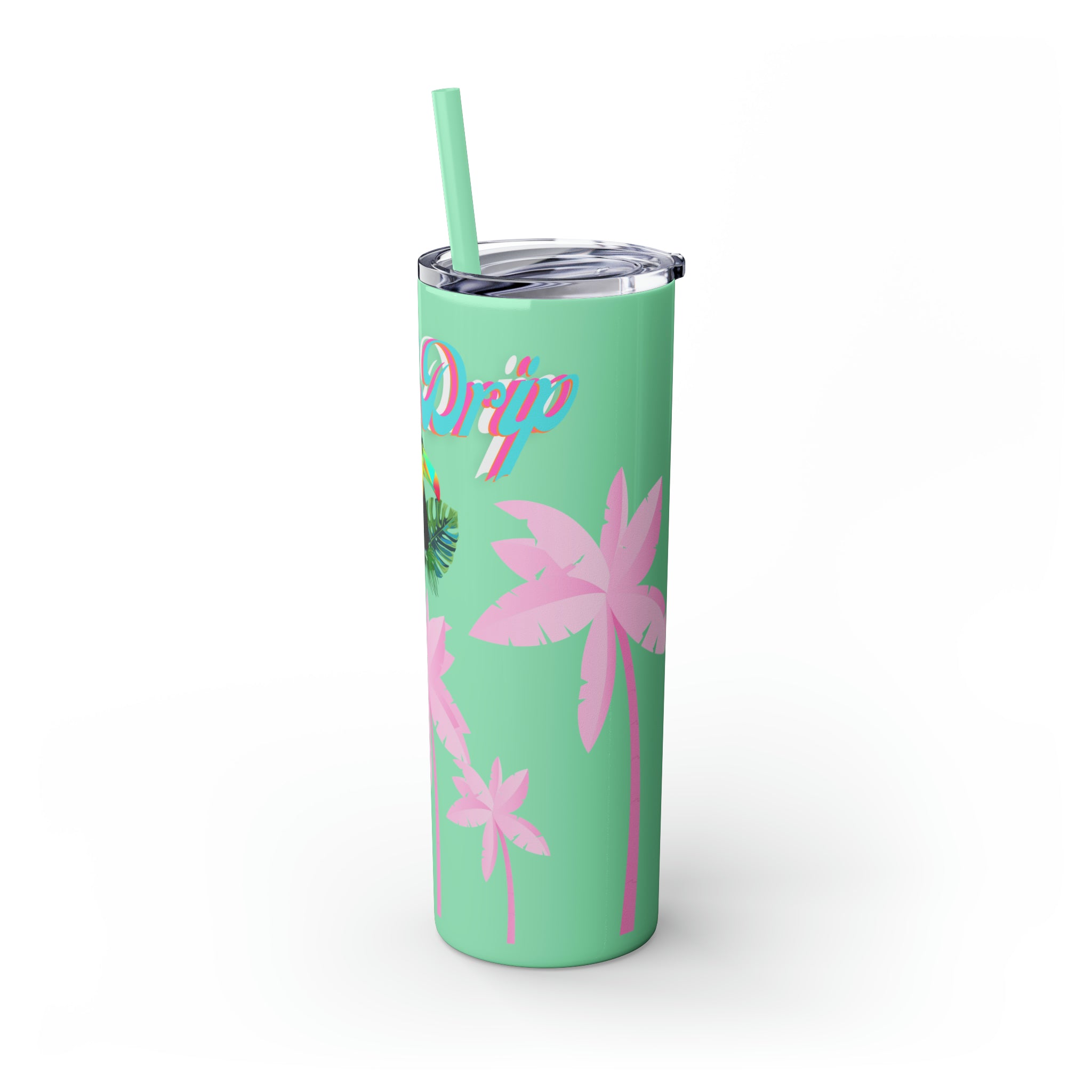 Rich Drip Tropical Pink Palm Tree - Skinny Tumbler with Straw, 20oz