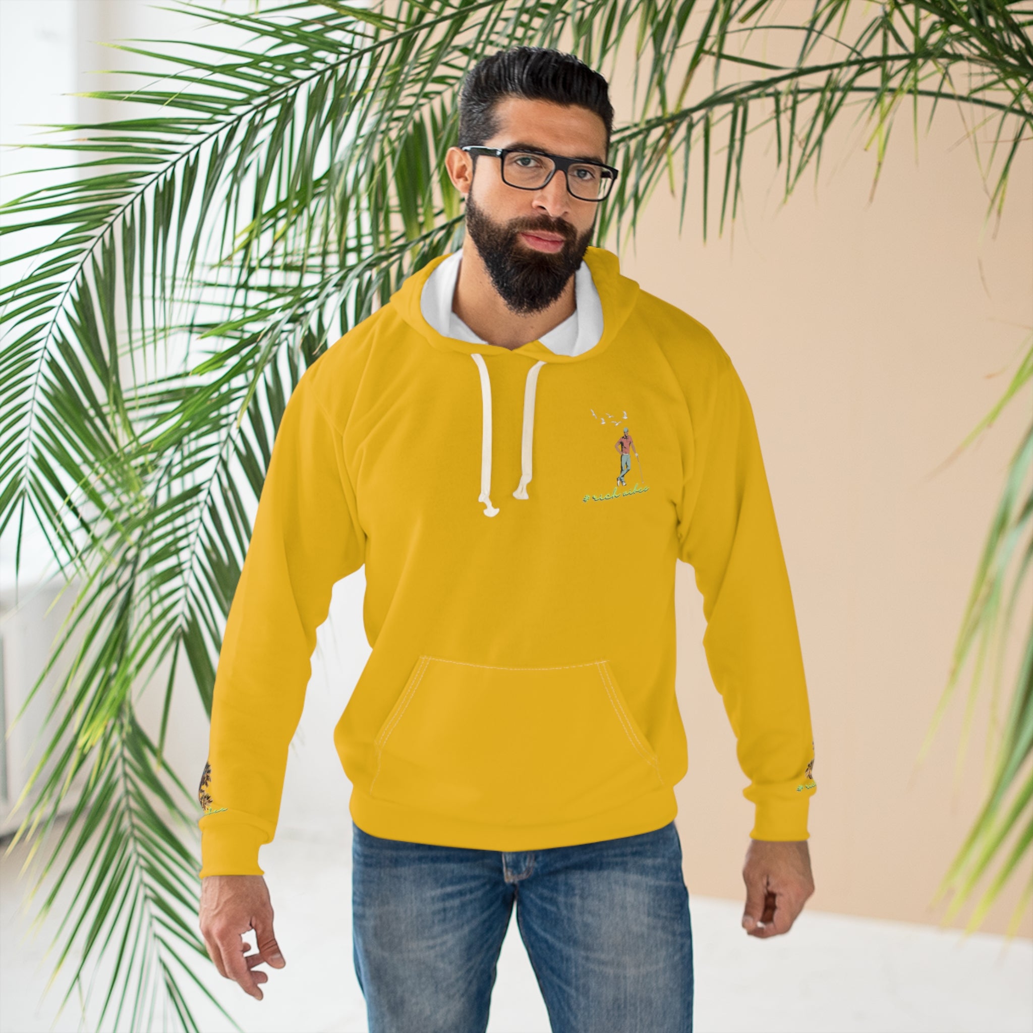 Rich Vibes Gold Colorful Palm Trees Volt Golf Pro 1.0 - Unisex Pullover Hoodie (AOP)