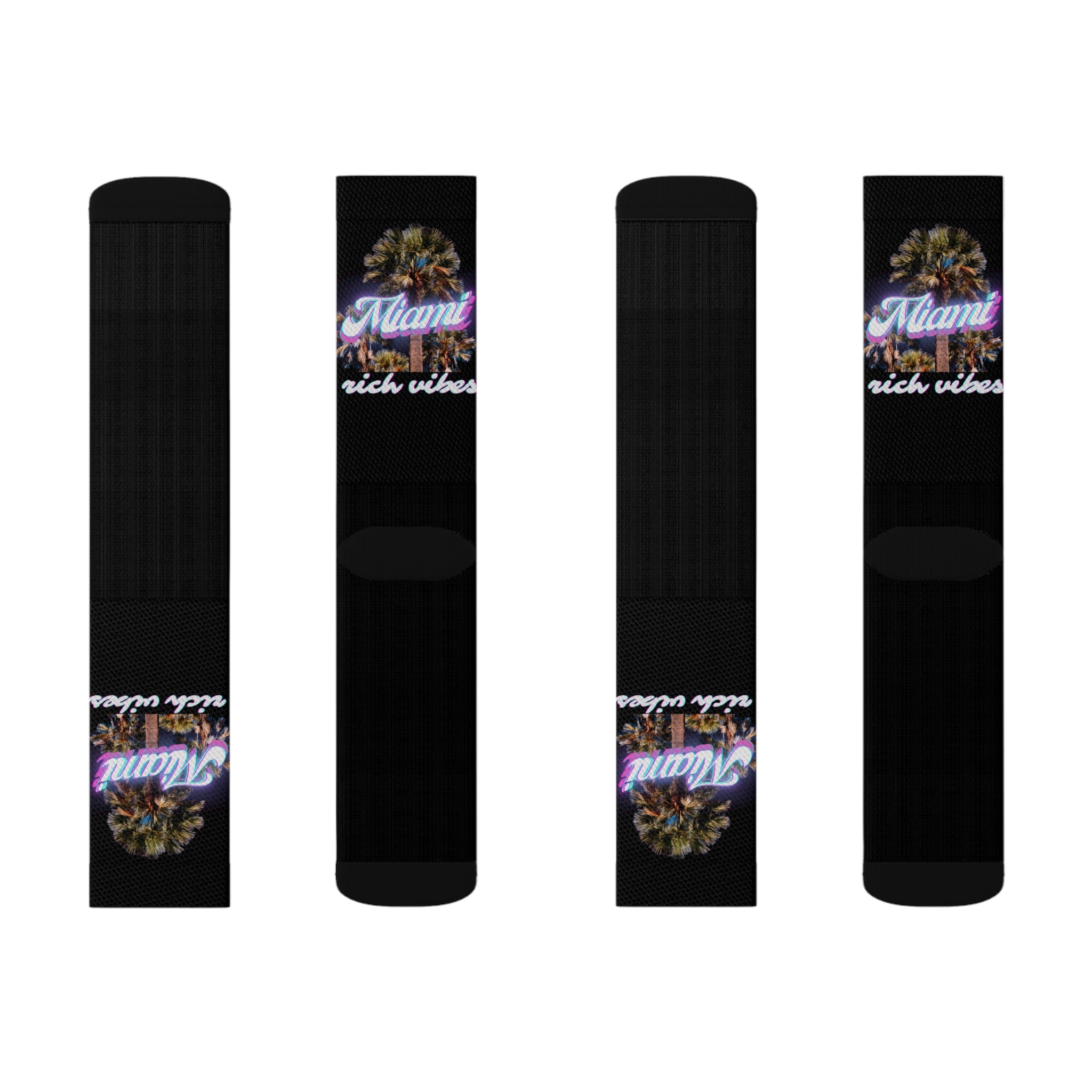 Rich Drip Miami Palm Tree Silhouette - Sublimation Socks Black