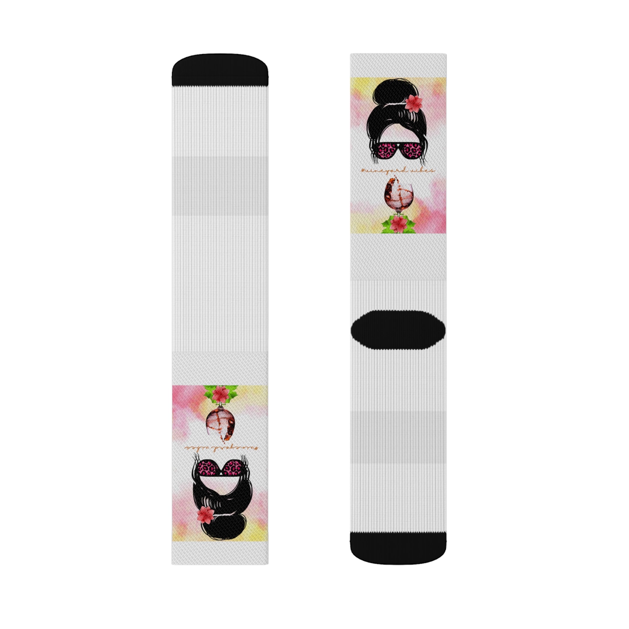 Vineyard Vibes Pink Water Colors White - Sublimation Socks