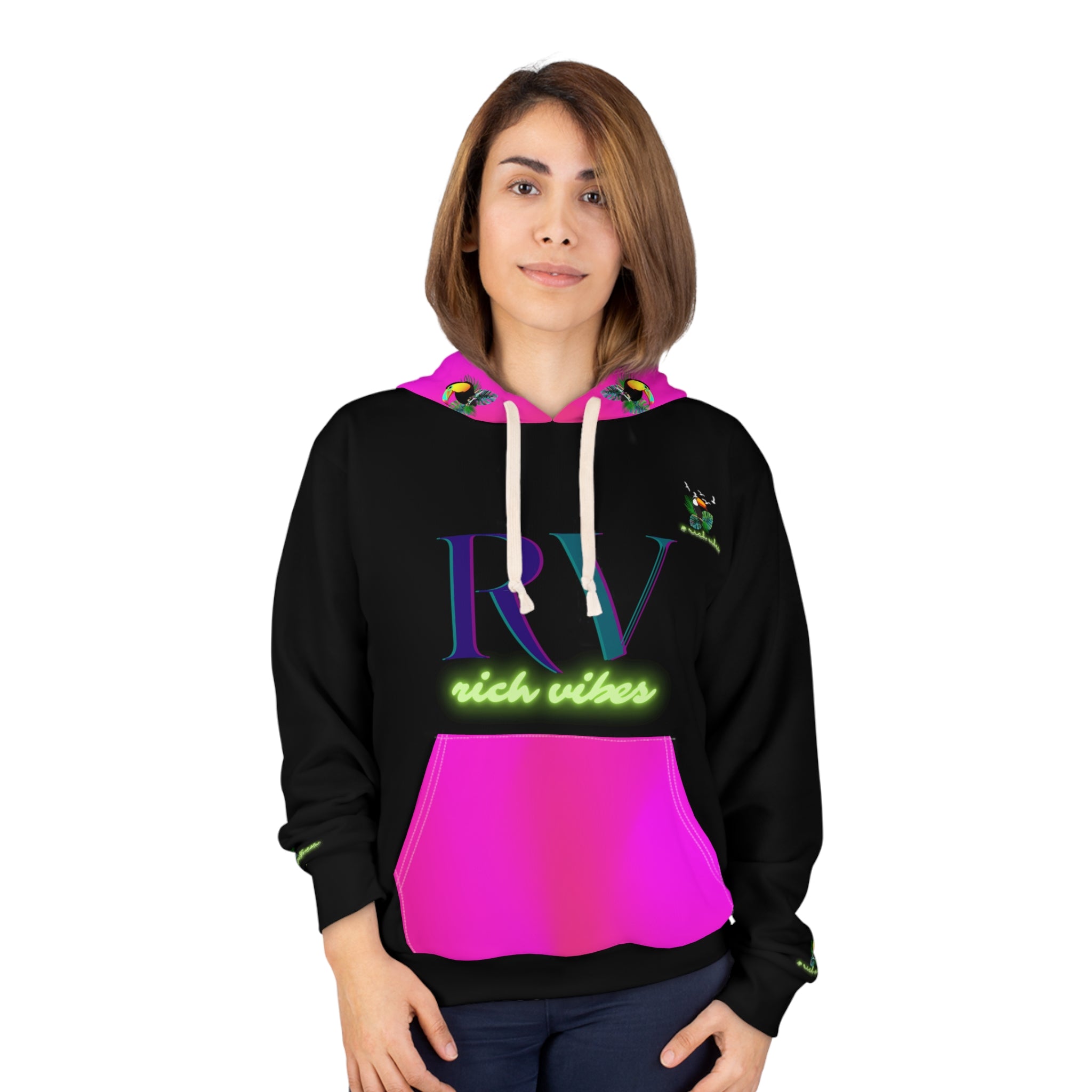 Rich Vibes Black Tropical Pink Volt RR Tropical Jungle Tiger 1.2 - Unisex Pullover Hoodie (AOP)