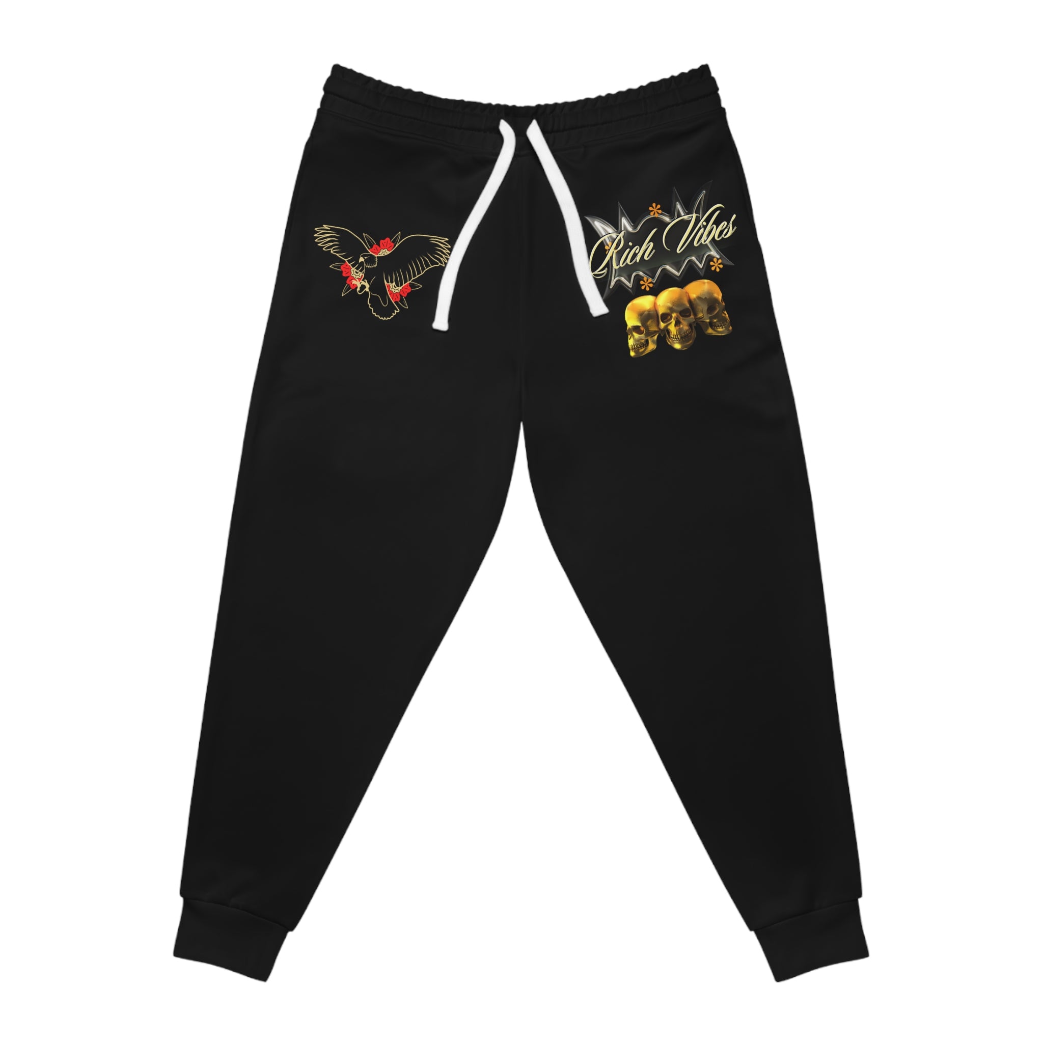 Rich Vibes Triple Golden Skull City Skyline - Athletic Joggers (AOP) Black