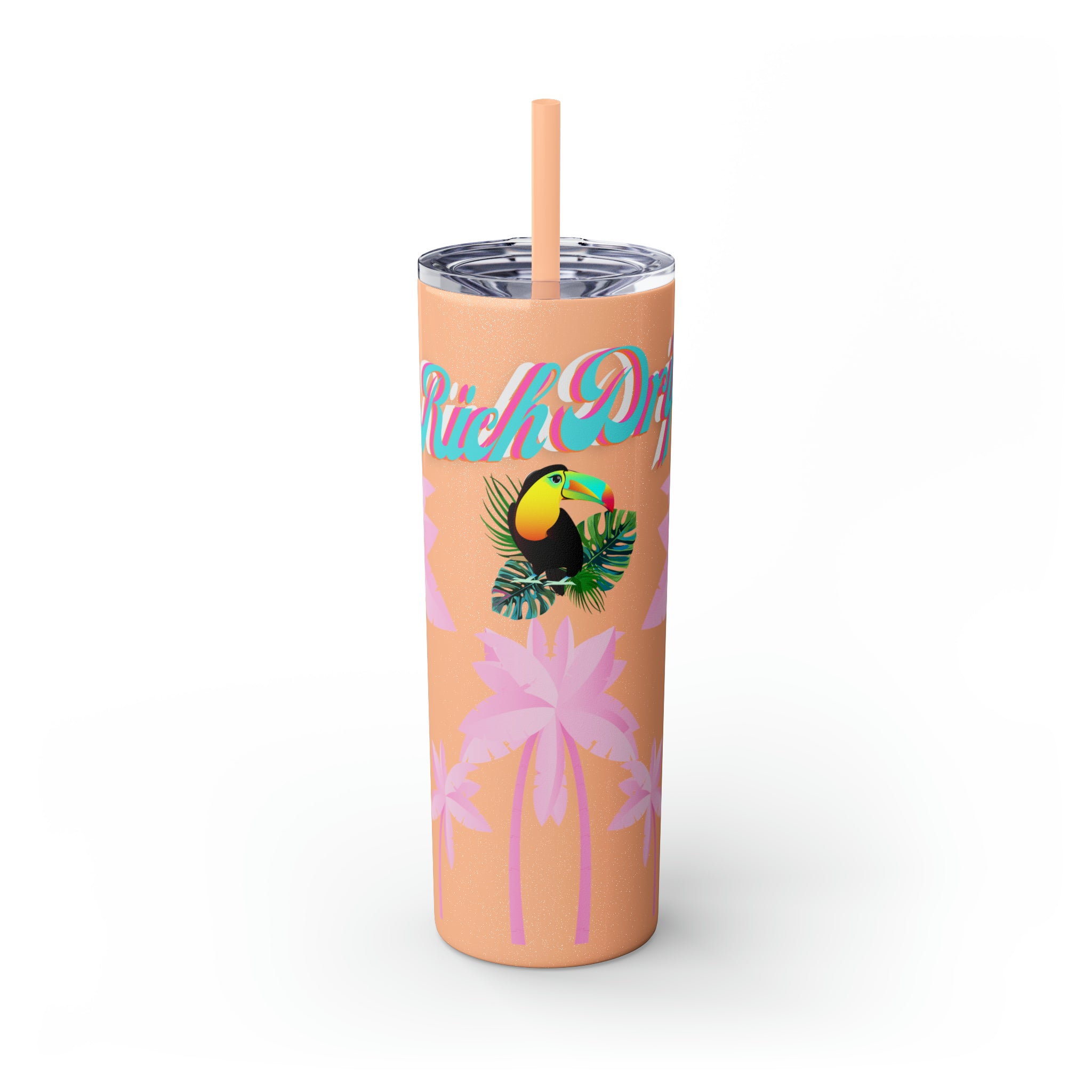 Rich Drip Tropical Pink Palm Tree - Skinny Tumbler with Straw, 20oz