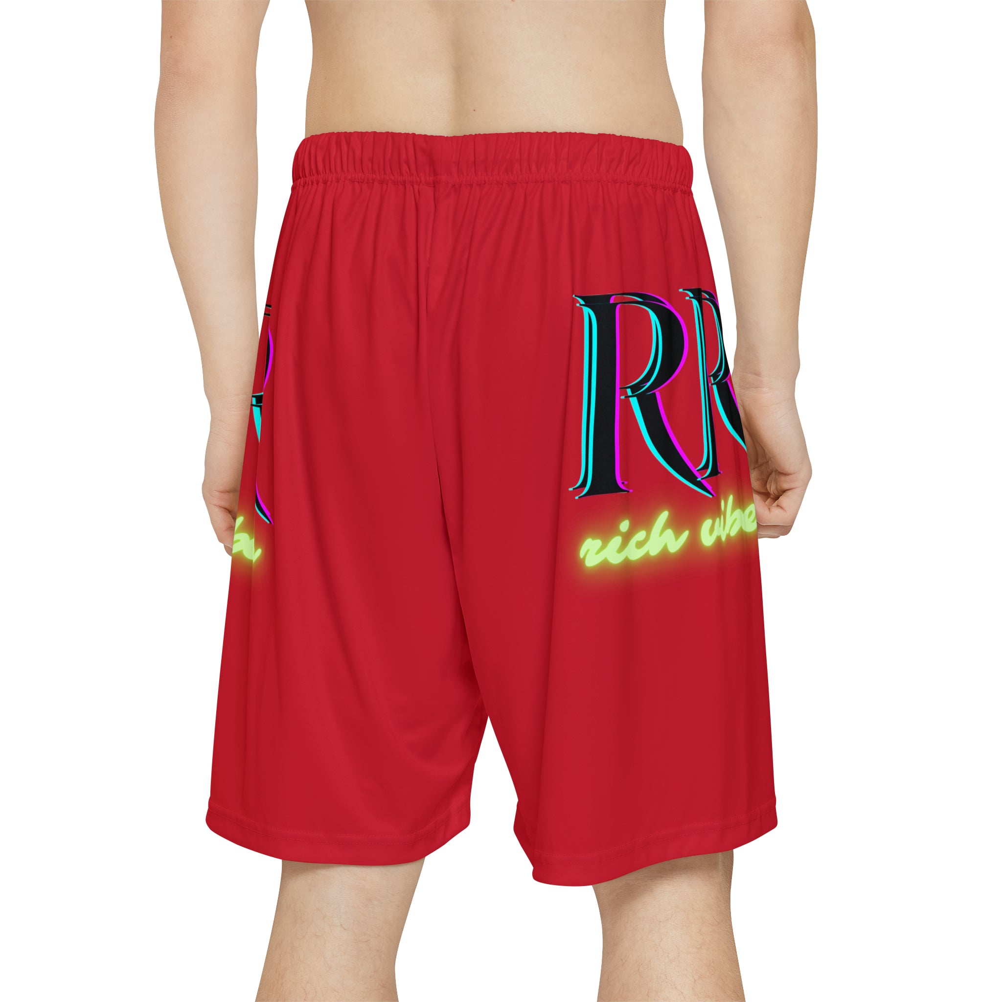 Rich Vibes RR RV Palm Tree Silhouette - Men’s Sports Shorts (AOP) Red