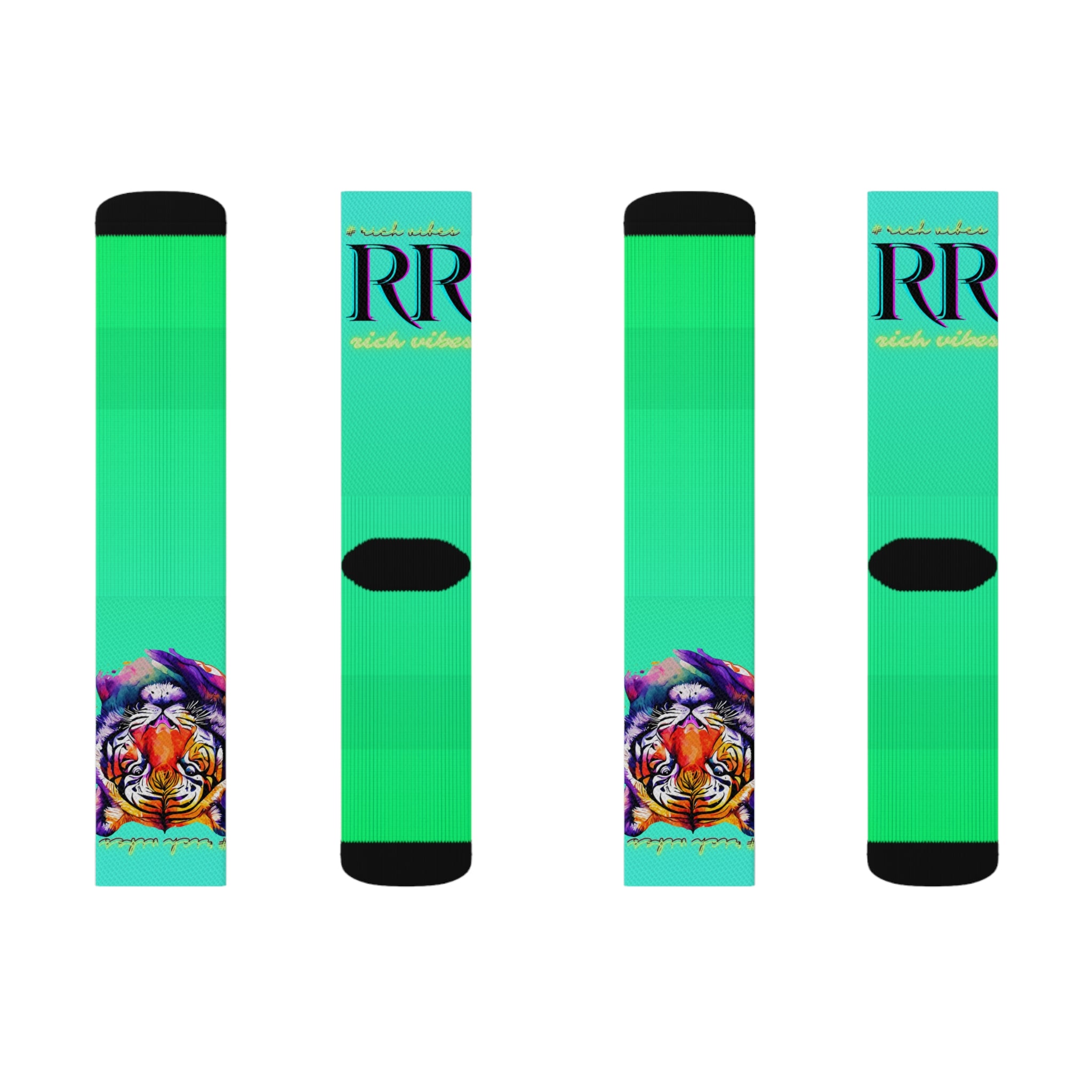Rich Vibes RR Sea Green Tropical Jungle Tiger - Sublimation Socks Black