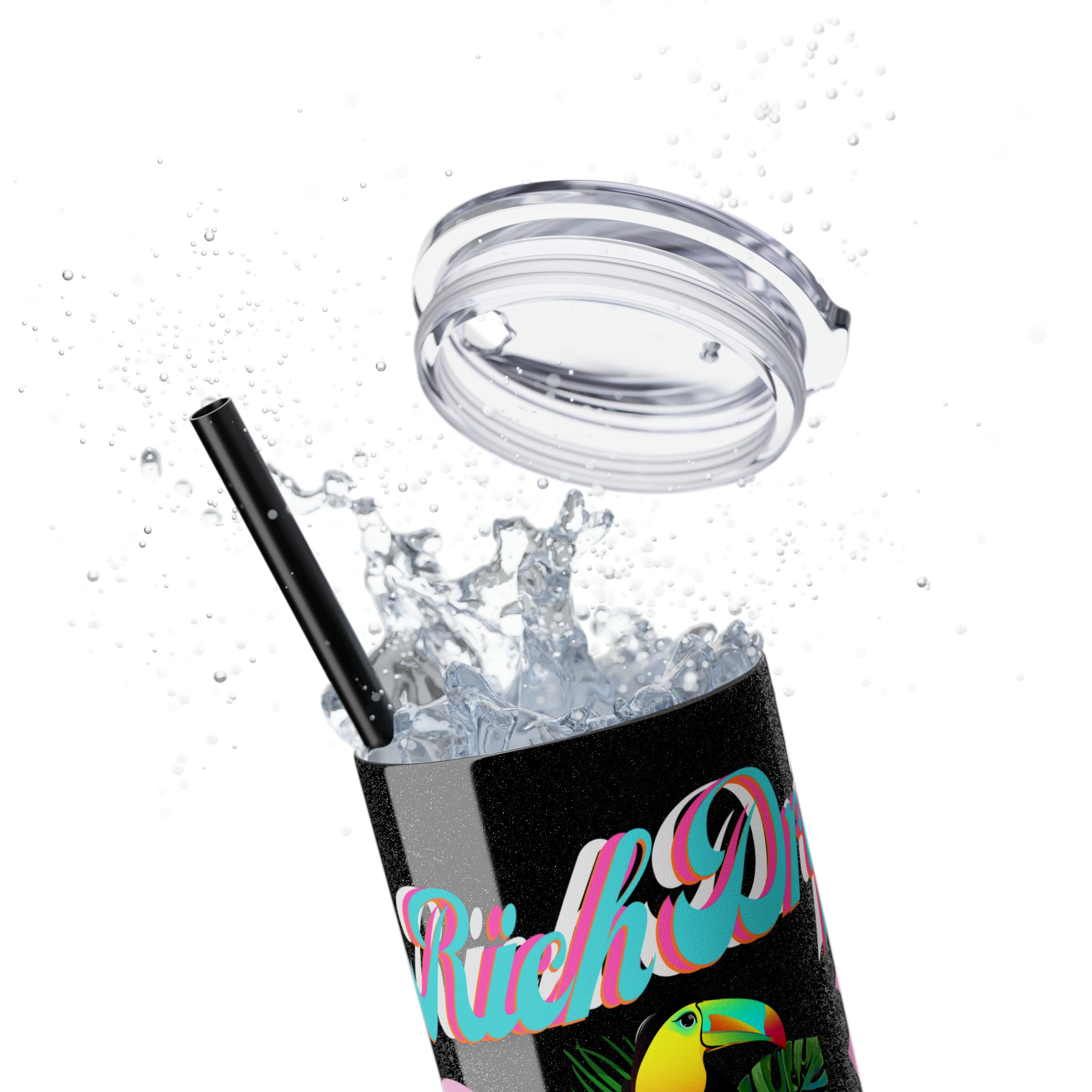 Rich Drip Tropical Pink Palm Tree - Skinny Tumbler with Straw, 20oz