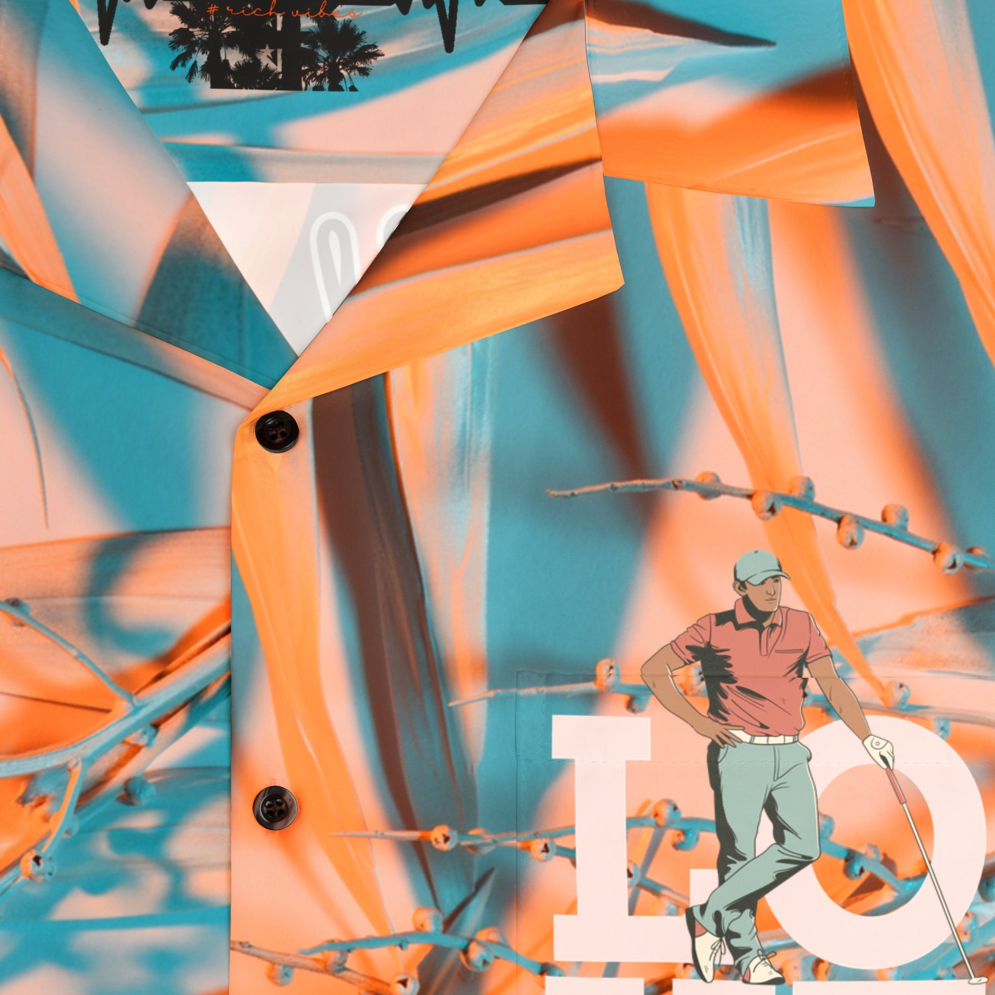 Rich Vibes RV Pulse Turquoise Peach Palm Tree - Men's Hawaiian Shirt (AOP)