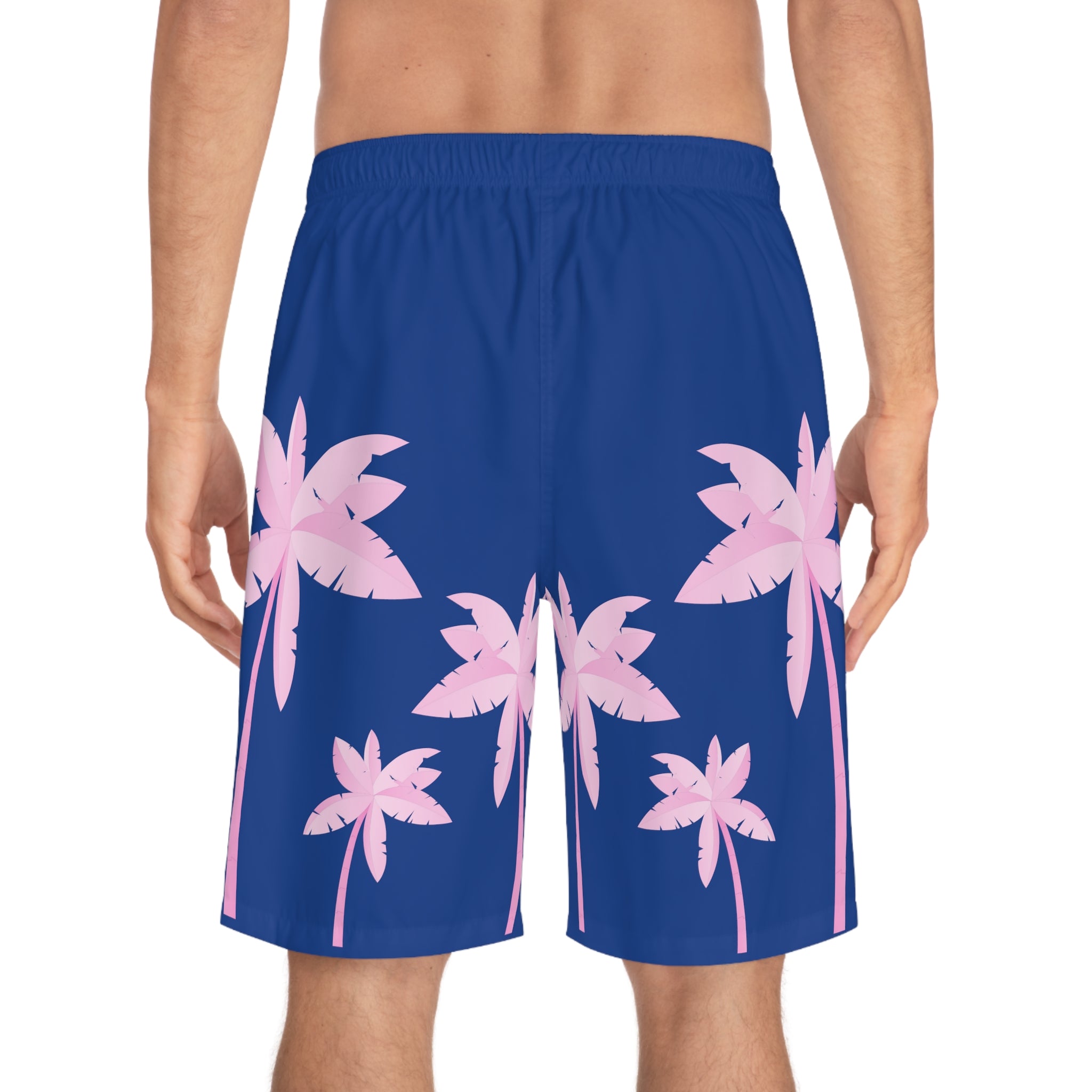 Rich Vibes Royal Blue Tropical Pink Palm Tree Beach Chill Vibes 1.2 - Men's Board Shorts (AOP)