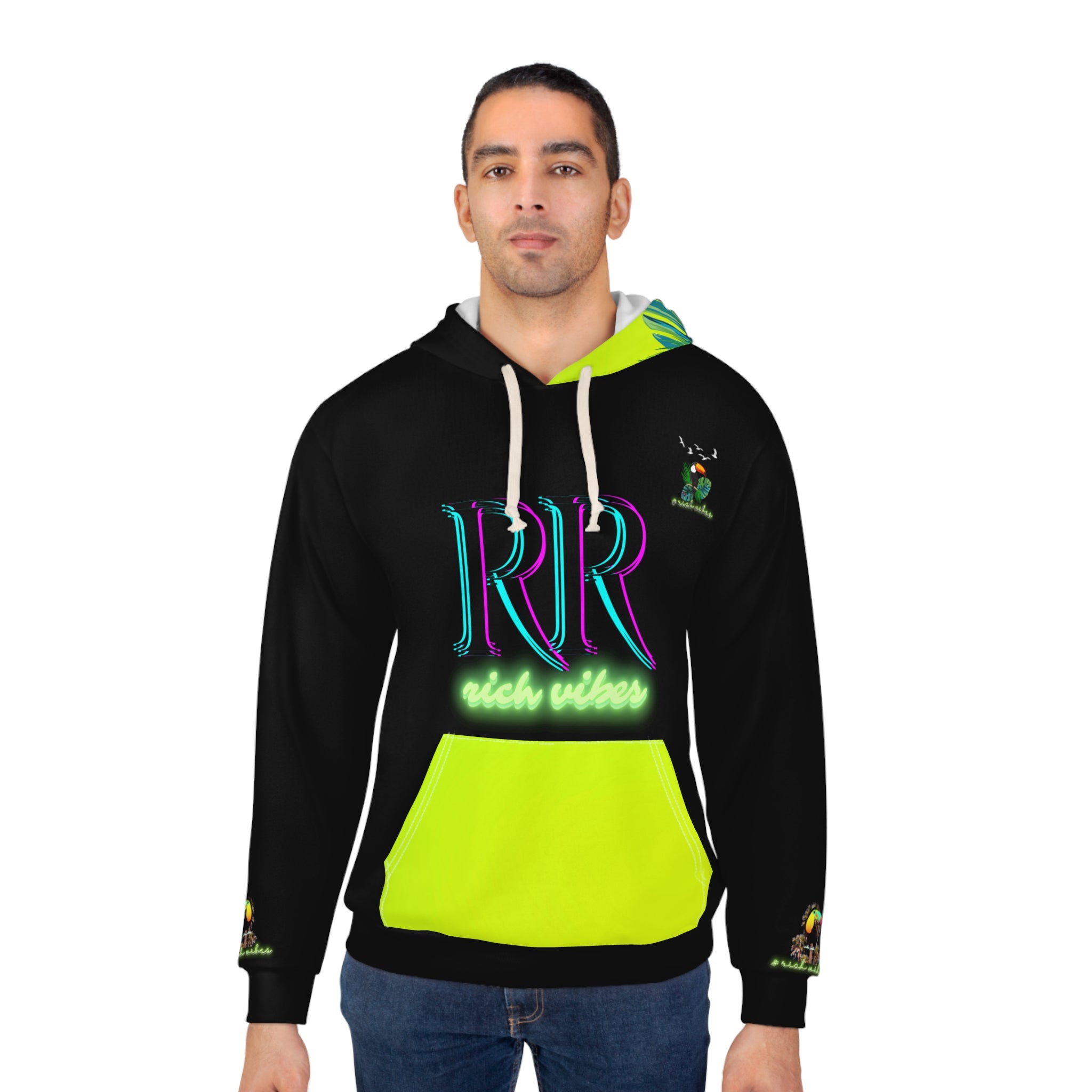 Rich Vibes Lime Green Volt RR Tropical Jungle Tiger 1.1 - Unisex Pullover Hoodie (AOP)