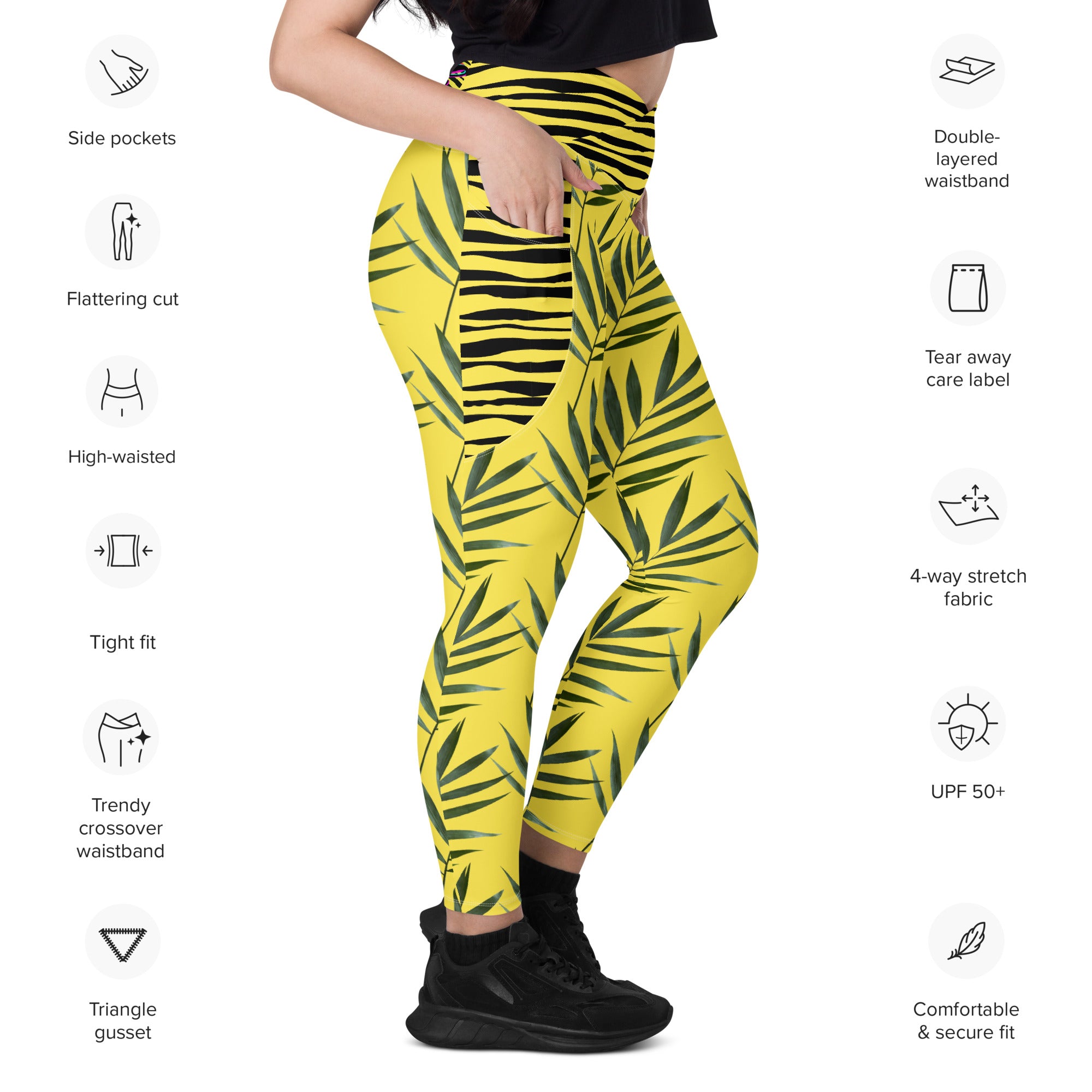 Vineyard Vibes Palm Leaf Crossover leggings with pockets - Paris Daisy
