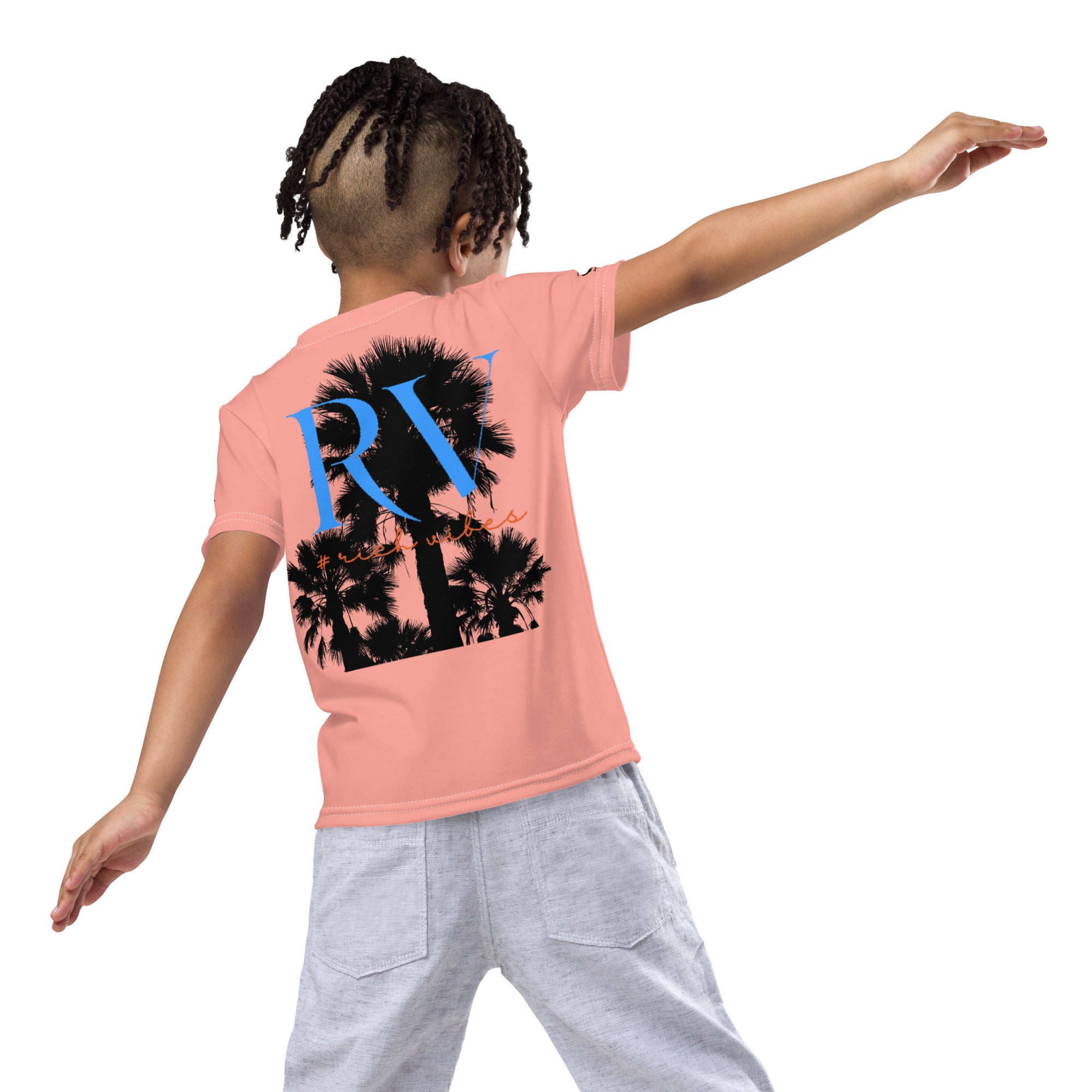 Rich Vibes RV Palm Tree Rose Bud Archangel Signature Collection - Kids crew neck t-shirt