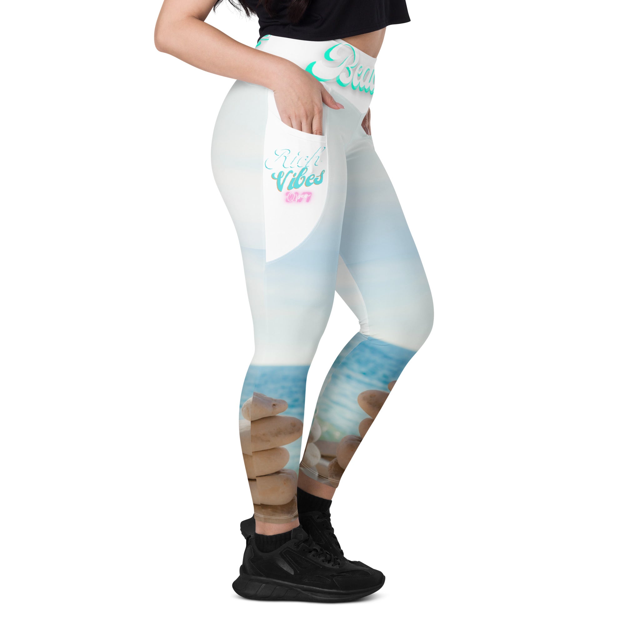 Beach Vibes Zen Stones Leggings with pockets