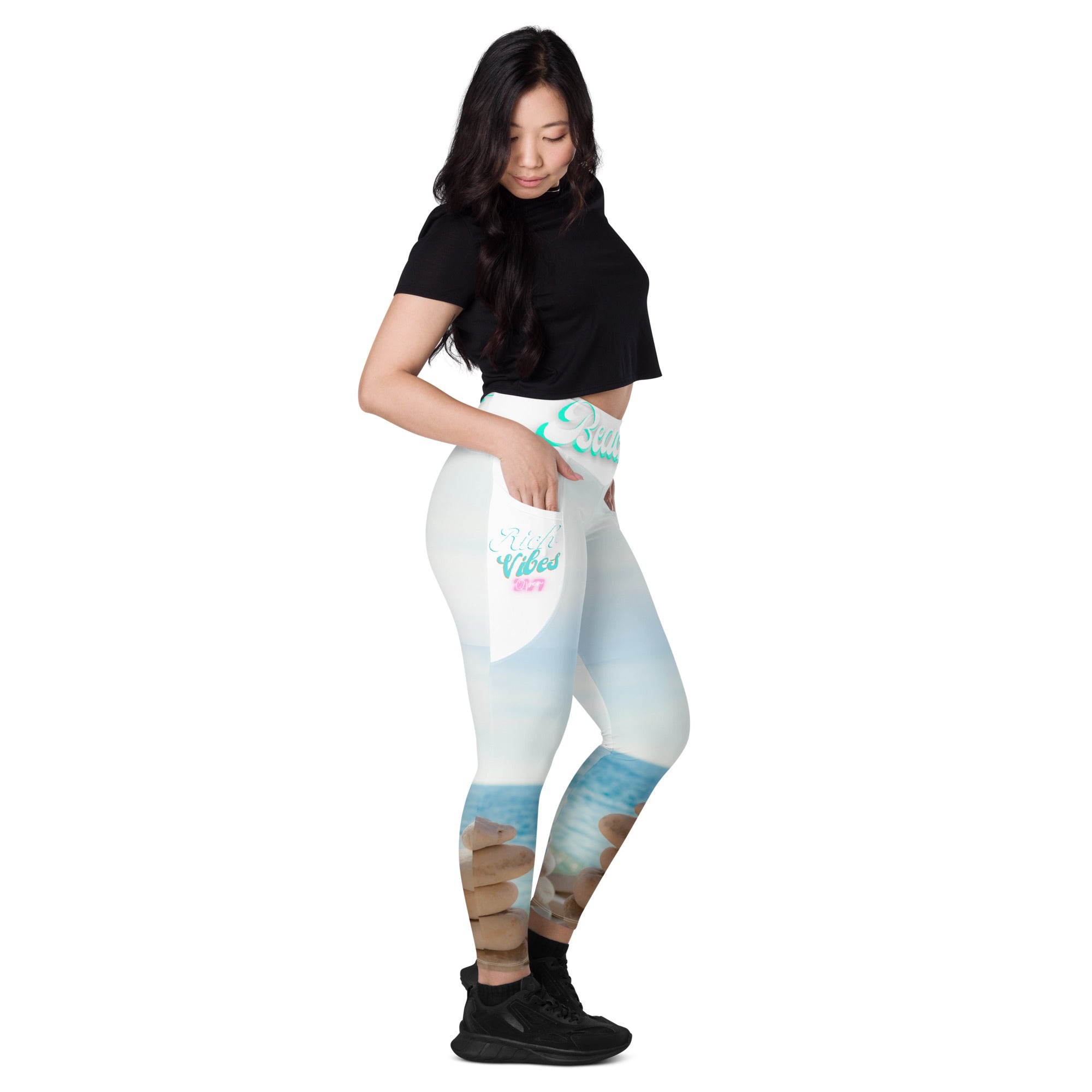 Beach Vibes Zen Stones Leggings with pockets