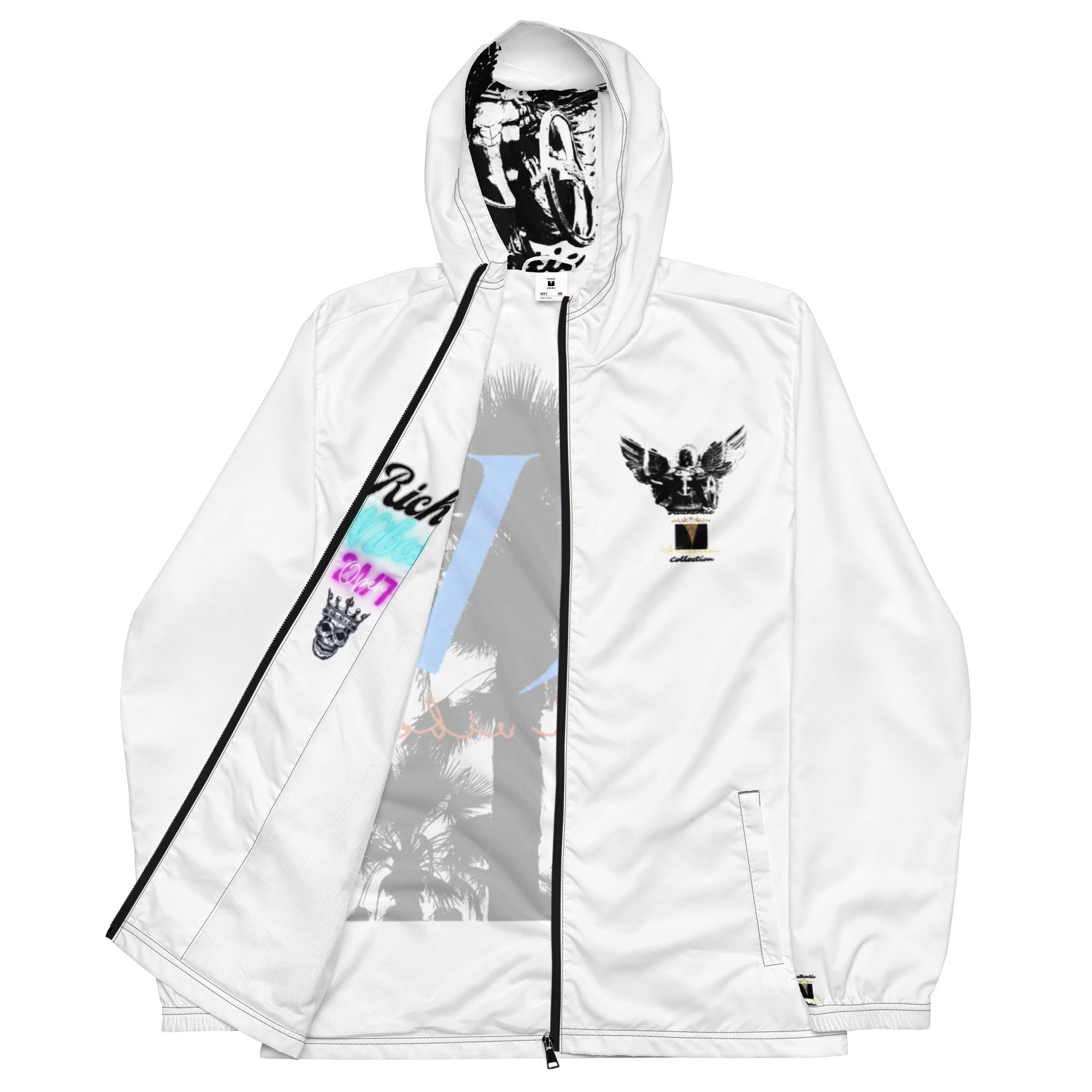 Rich Vibes RV Palm Tree White Archangel Signature Collection 24/7 - Men’s windbreaker