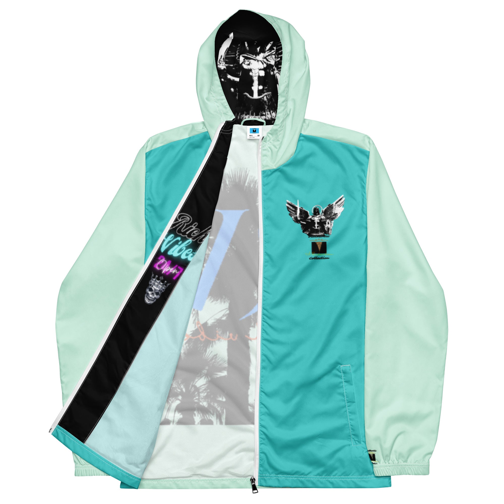 Rich Vibes RV Palm Tree Turquoise Humming Bird Archangel Signature Collection - Men’s windbreaker