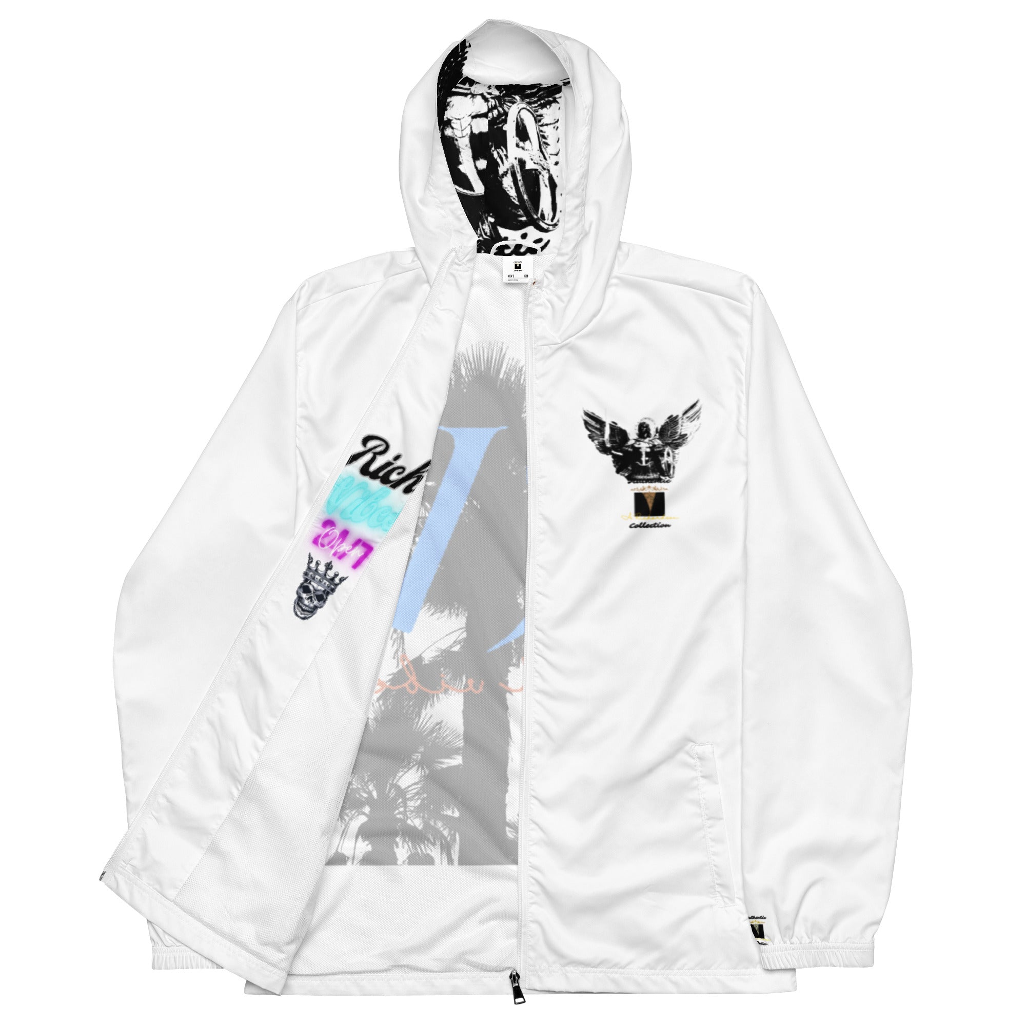 Rich Vibes RV Palm Tree White Archangel Signature Collection 24/7 - Men’s windbreaker