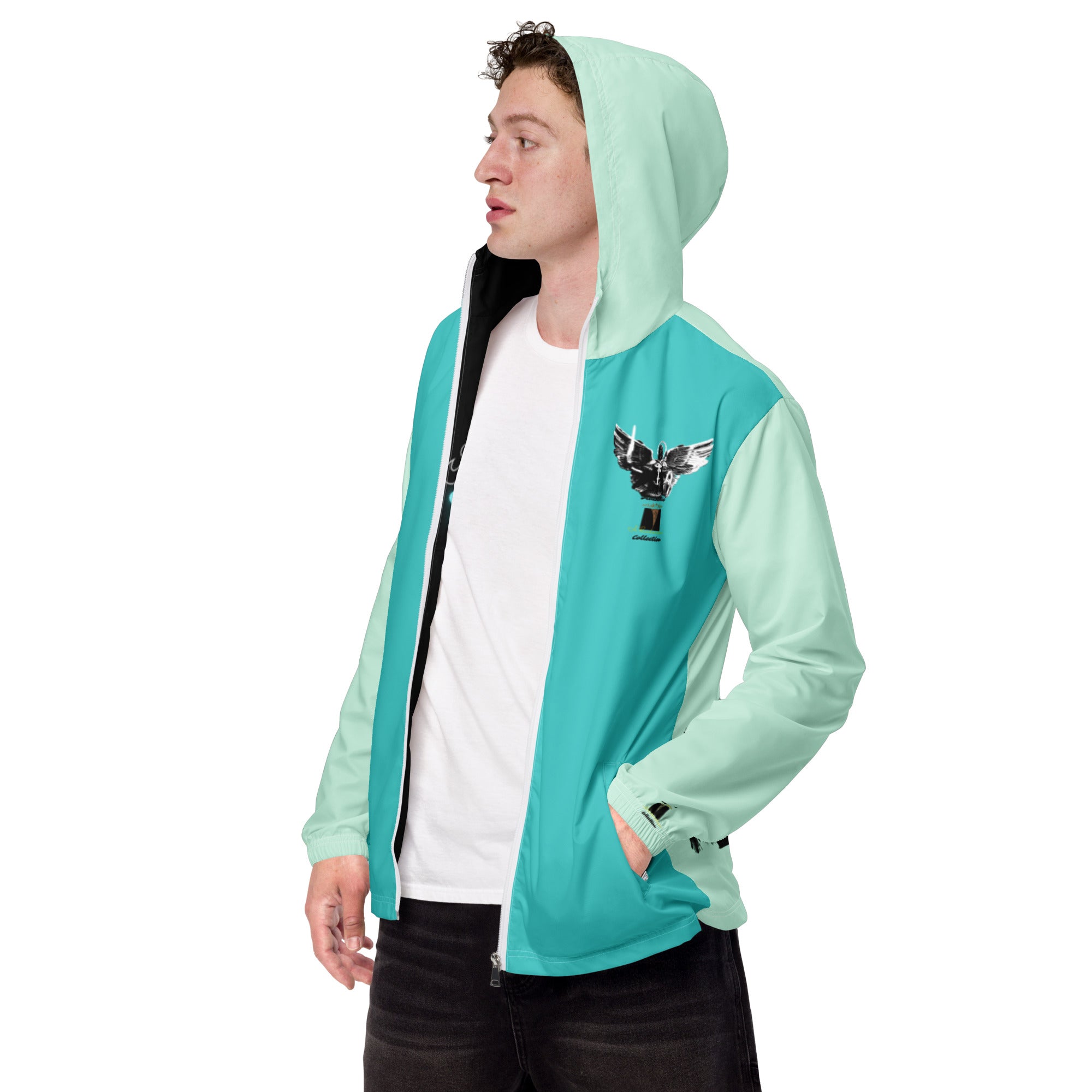 Rich Vibes RV Palm Tree Turquoise Humming Bird Archangel Signature Collection - Men’s windbreaker