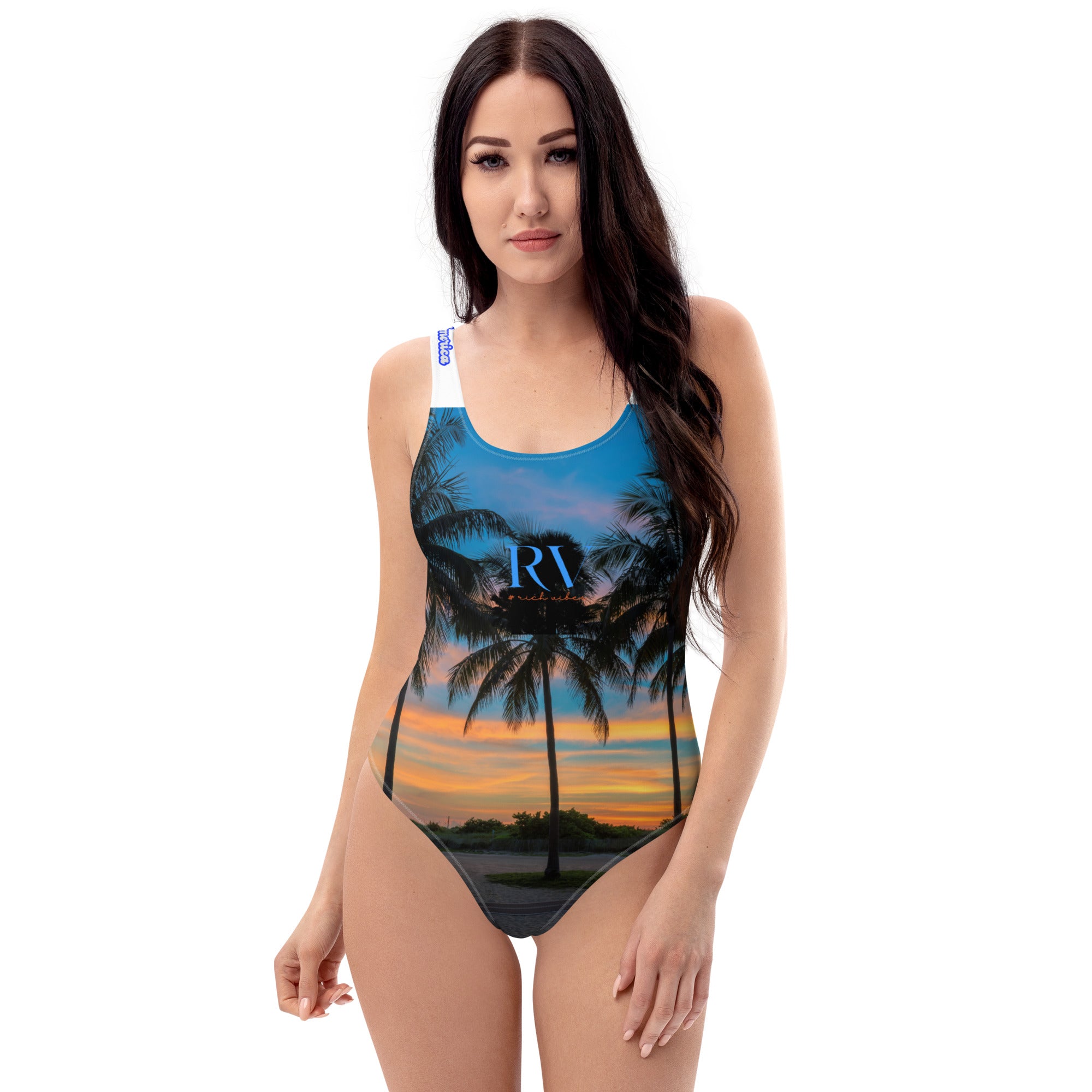 Rich Vibes Sunset Heart Beat Made In America Back 1.0 - One-Piece Swimsuit