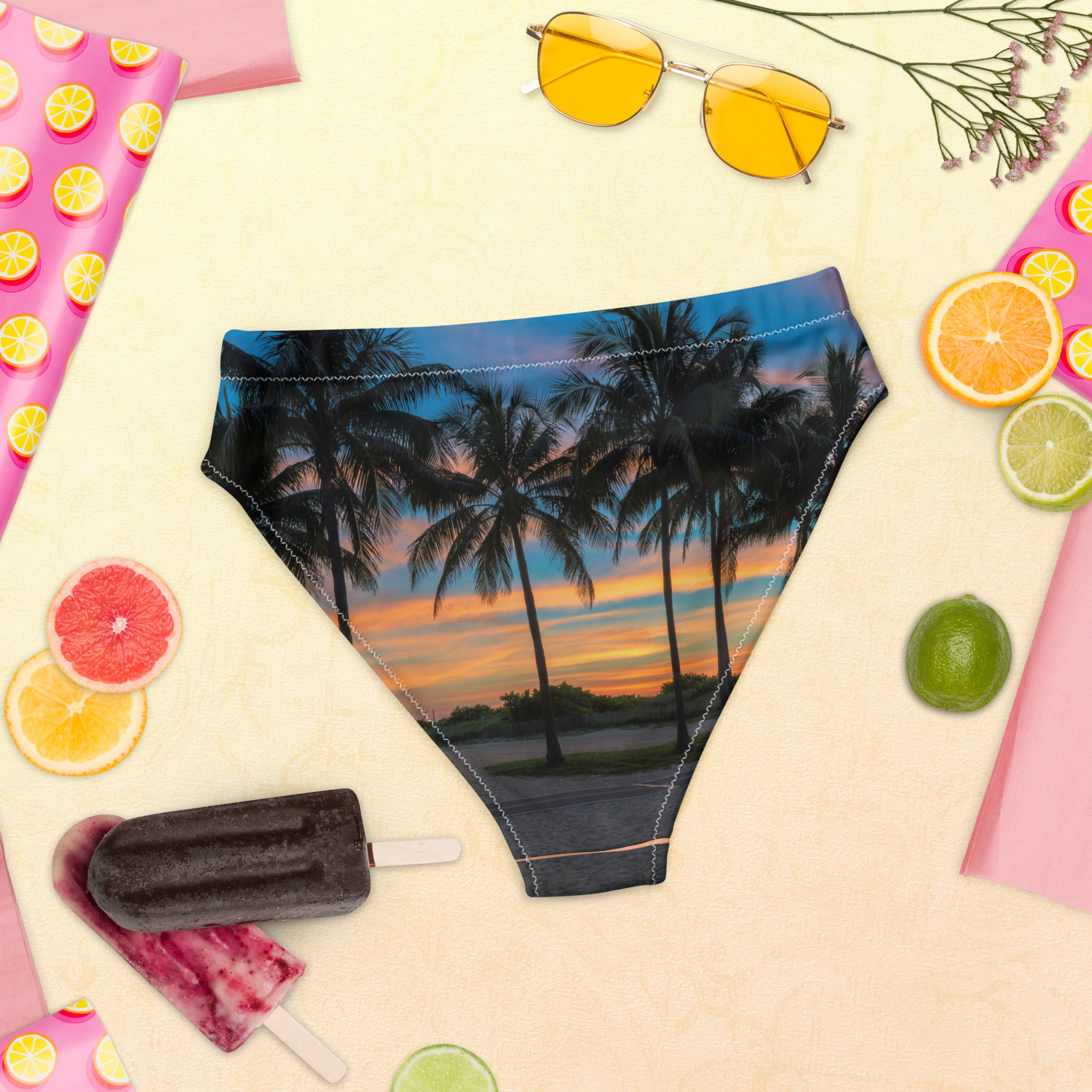 Rich Vibes RV Palm Tree South Beach Sunset Peach - Recycled high-waisted bikini bottom