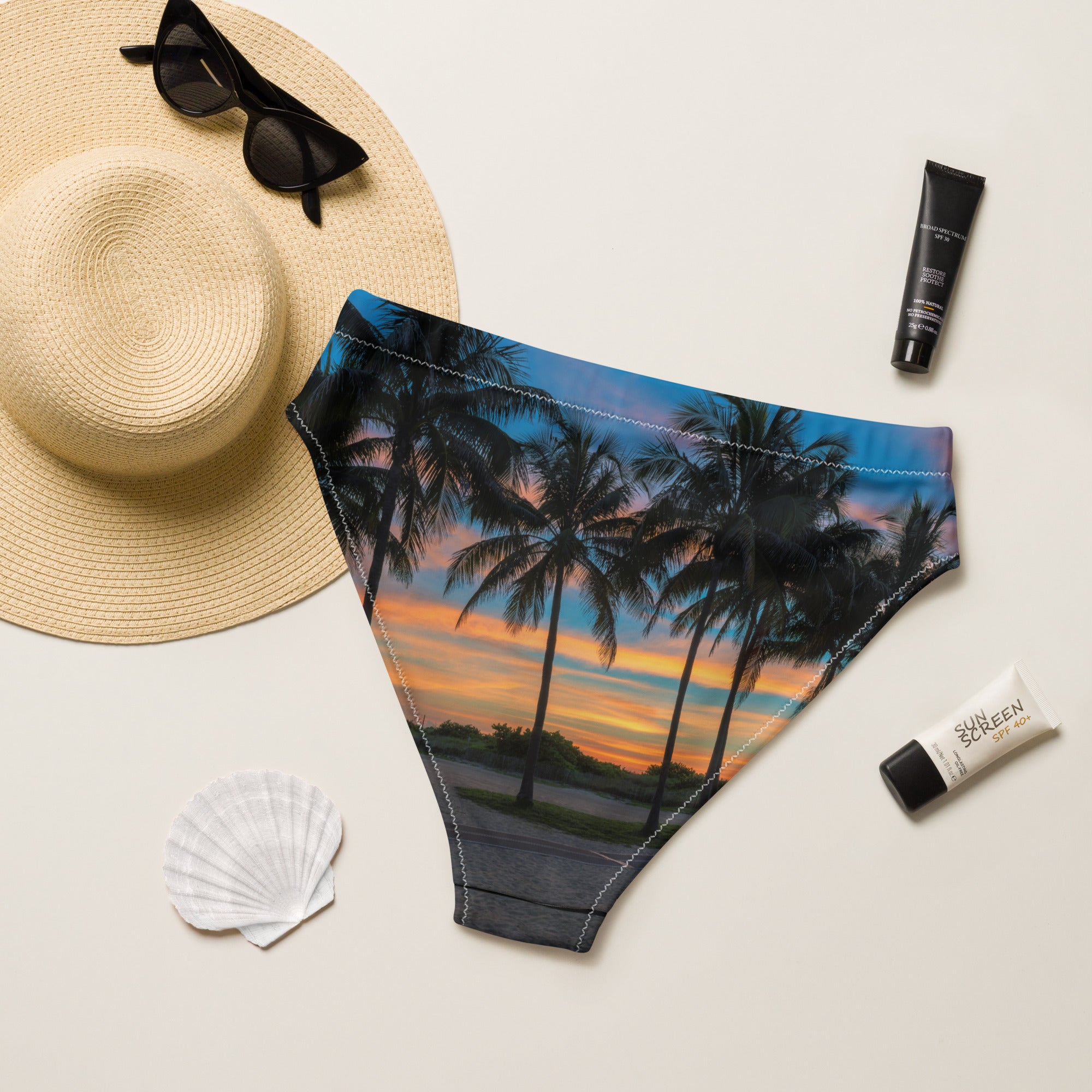 Rich Vibes RV Palm Tree South Beach Sunset Black - Recycled high-waisted bikini bottom