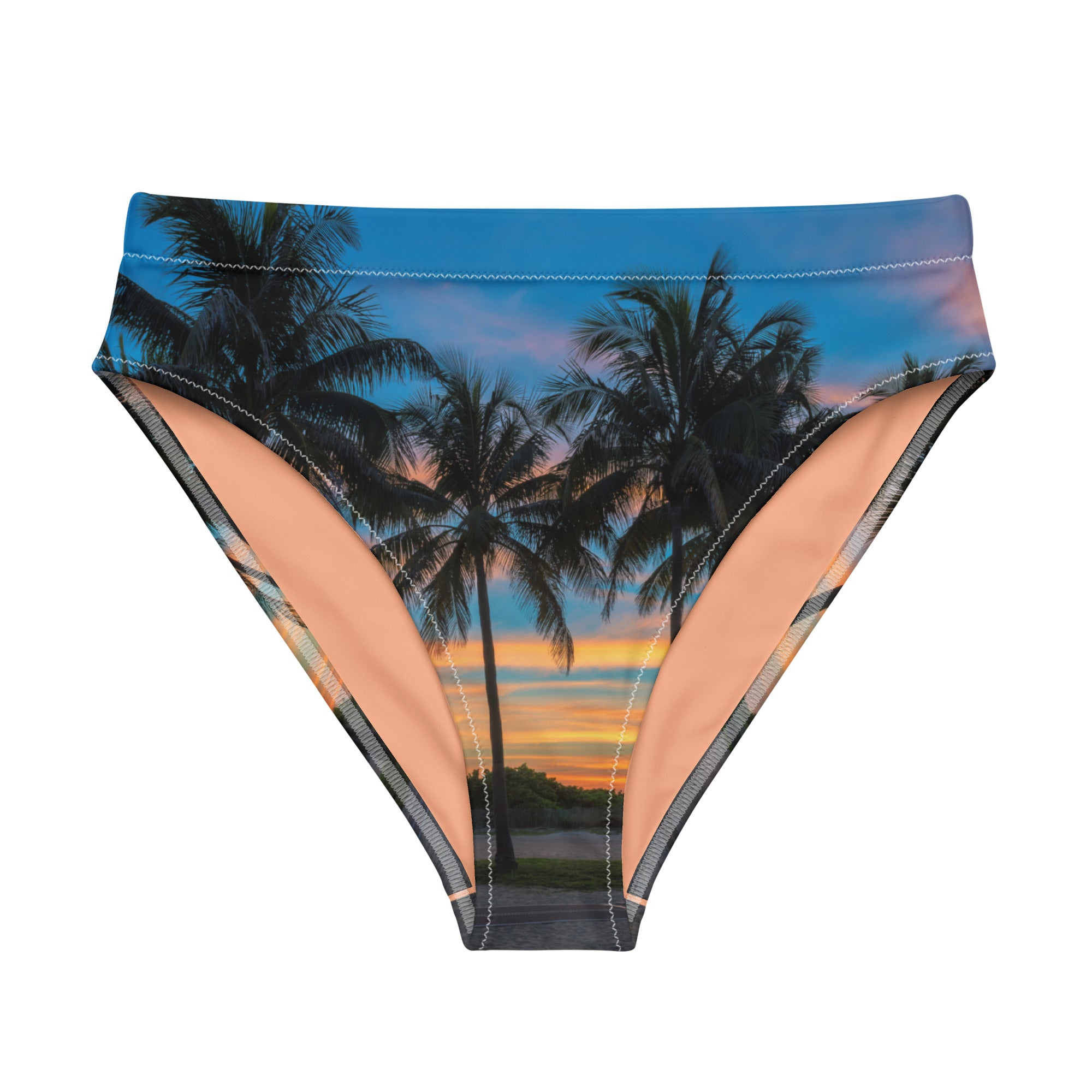 Rich Vibes RV Palm Tree South Beach Sunset Peach - Recycled high-waisted bikini bottom