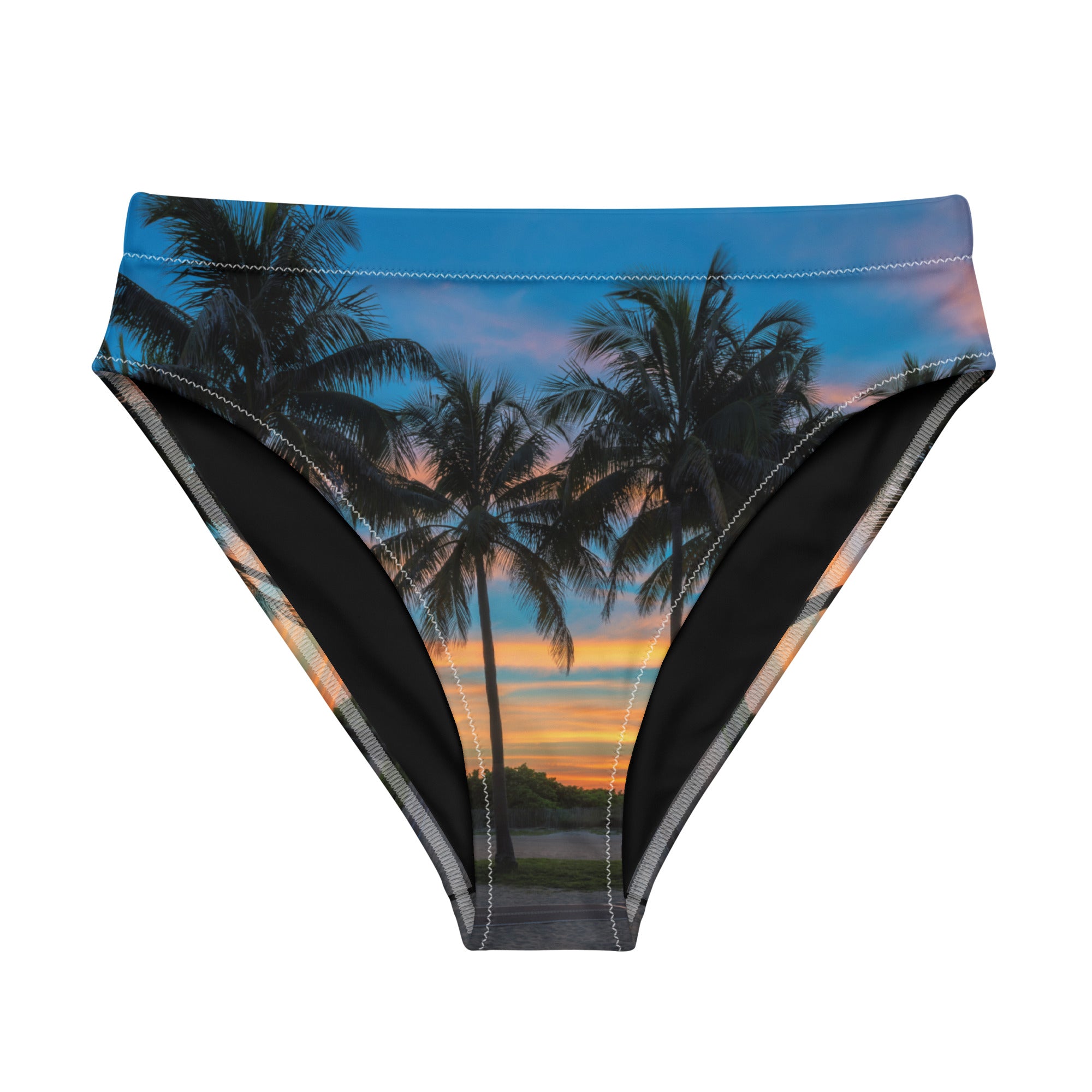 Rich Vibes RV Palm Tree South Beach Sunset Black - Recycled high-waisted bikini bottom