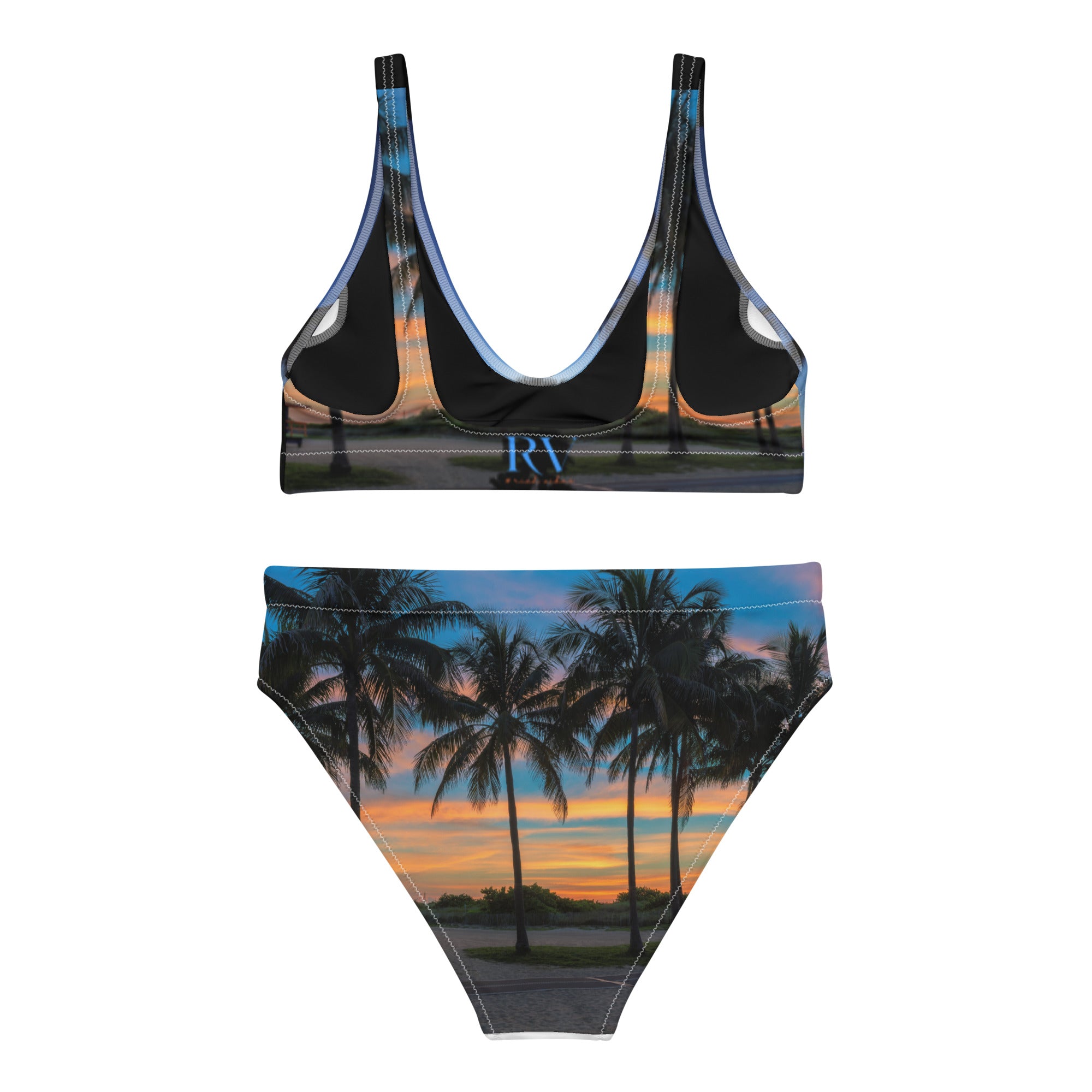 Rich Vibes RV Palm Tree South Beach Sunset Black - Recycled high-waisted bikini