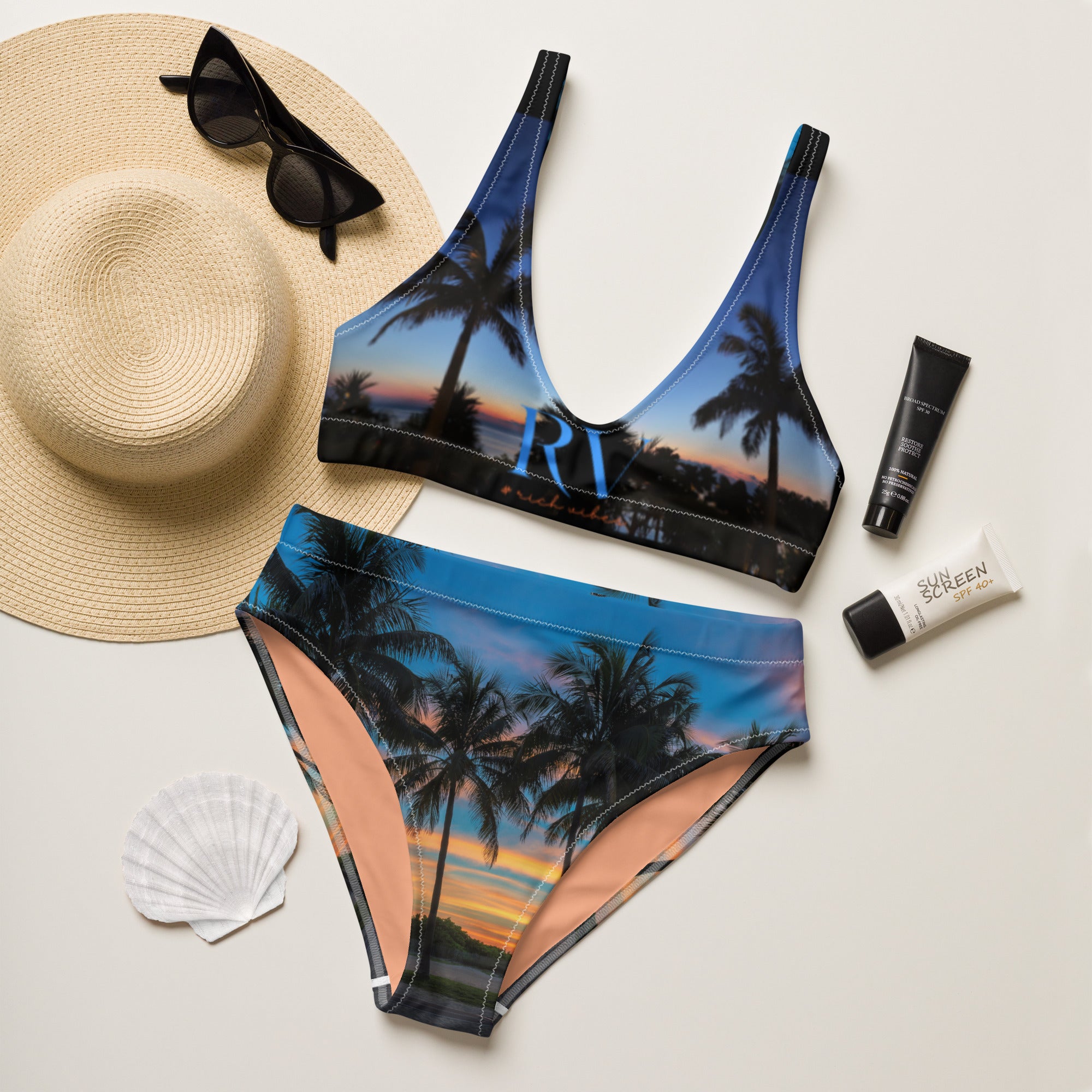 Rich Vibes RV Palm Tree South Beach Sunset Peach - Recycled high-waisted bikini