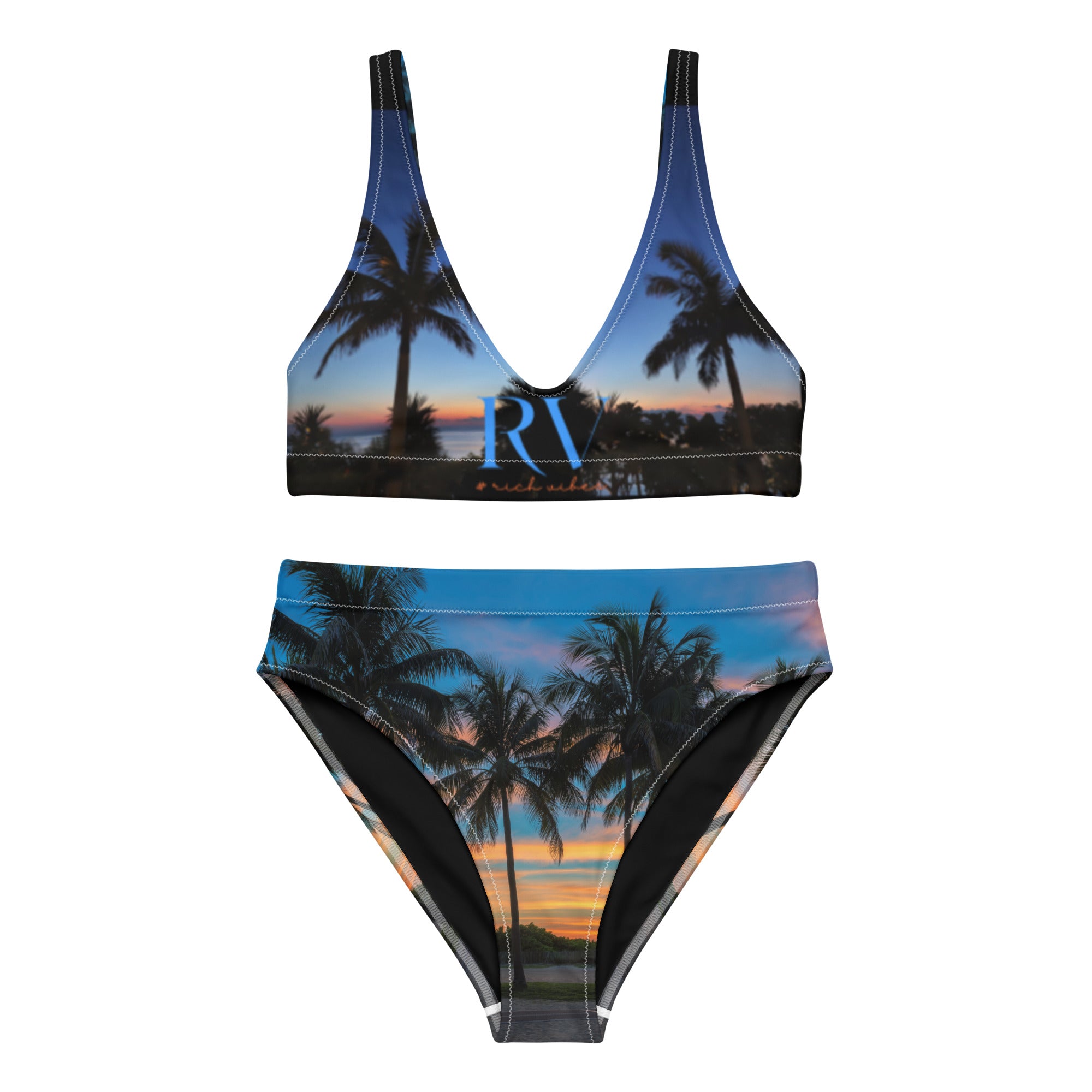Rich Vibes RV Palm Tree South Beach Sunset Black - Recycled high-waisted bikini