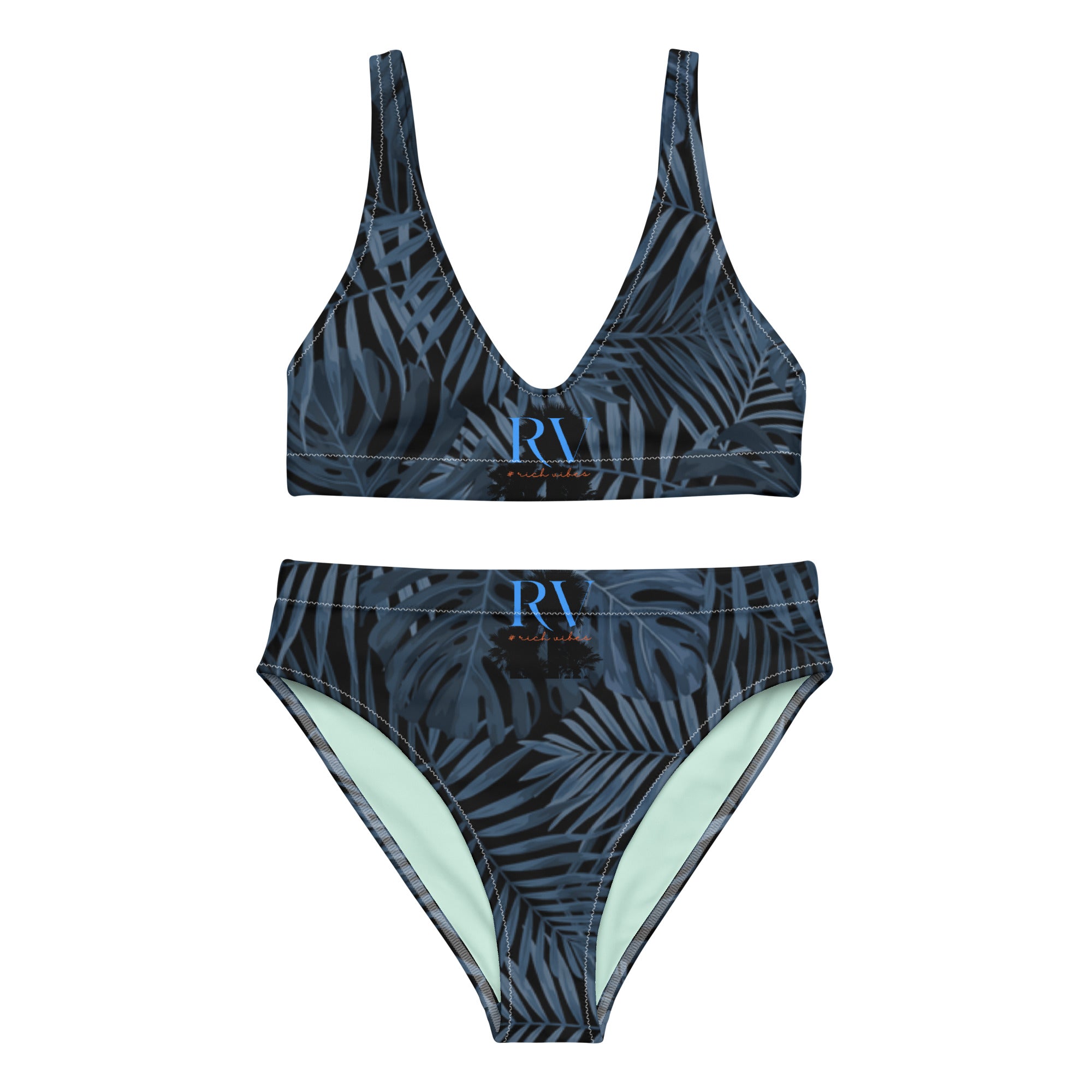 Rich Vibes RV Palm Tree Pulse Aqua Blue Beach - One-Piece Swimsuit