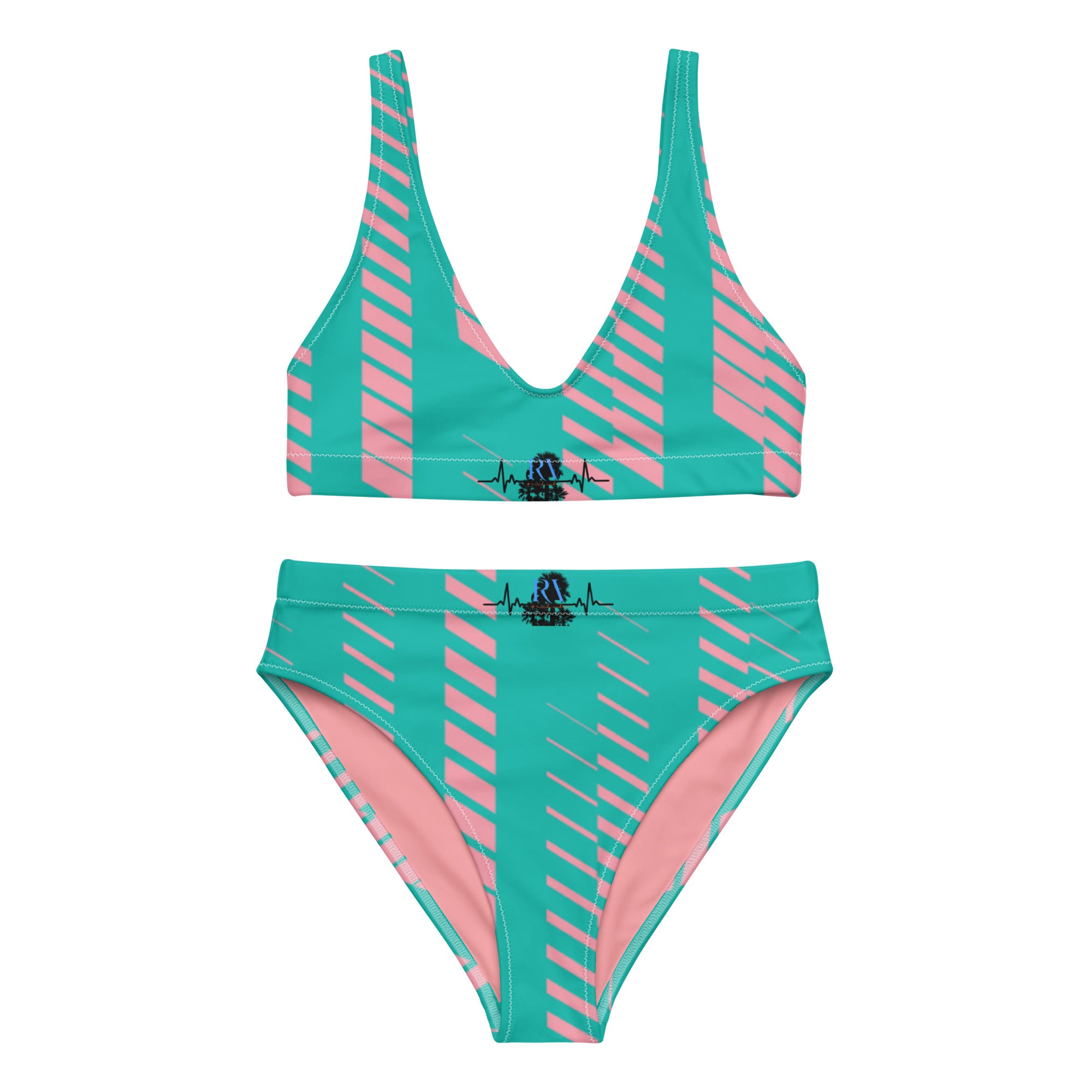 Rich Vibes RV Palm Tree Miami Blue - Recycled high-waisted bikini
