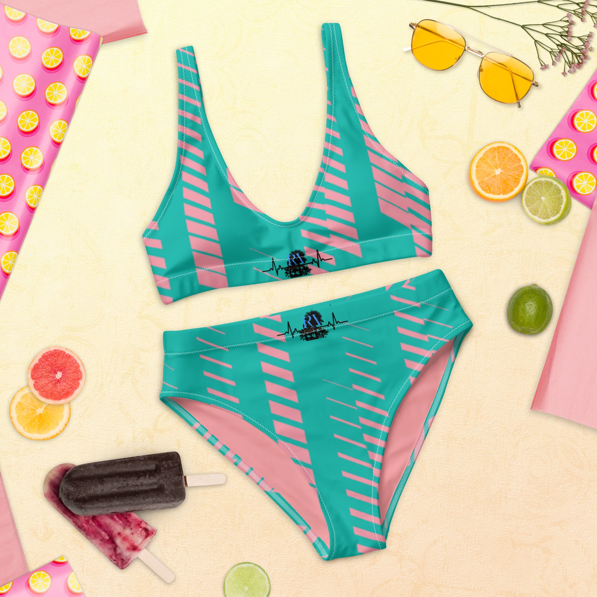 Rich Vibes RV Palm Tree Miami Blue - Recycled high-waisted bikini