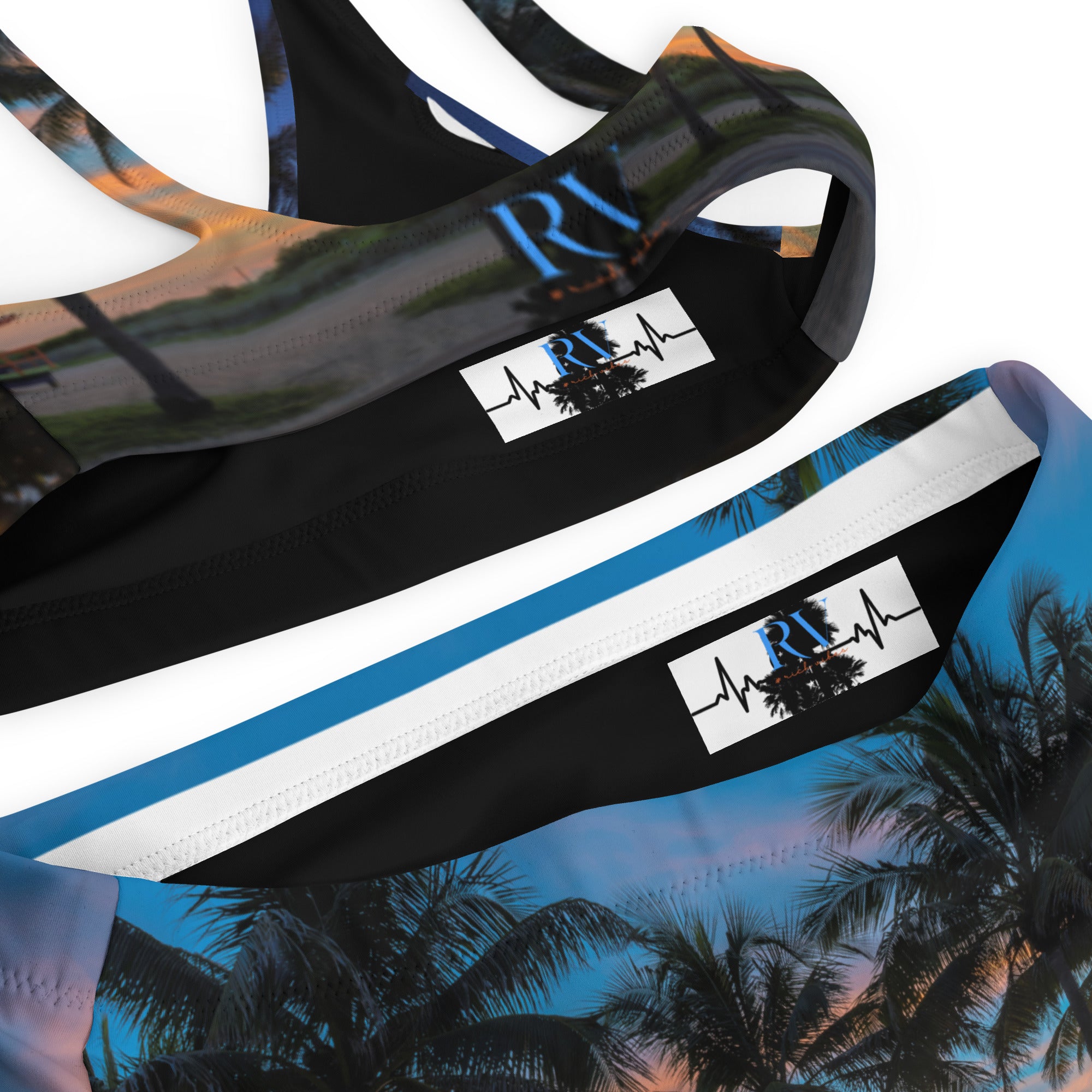 Rich Vibes RV Palm Tree South Beach Sunset Black - Recycled high-waisted bikini
