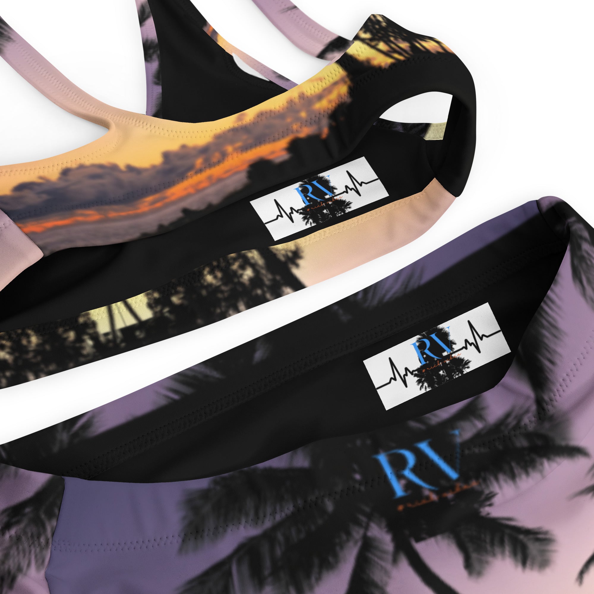 Rich Vibes Oahu Hawaii Sunset Black - Recycled High-Waisted Bikini