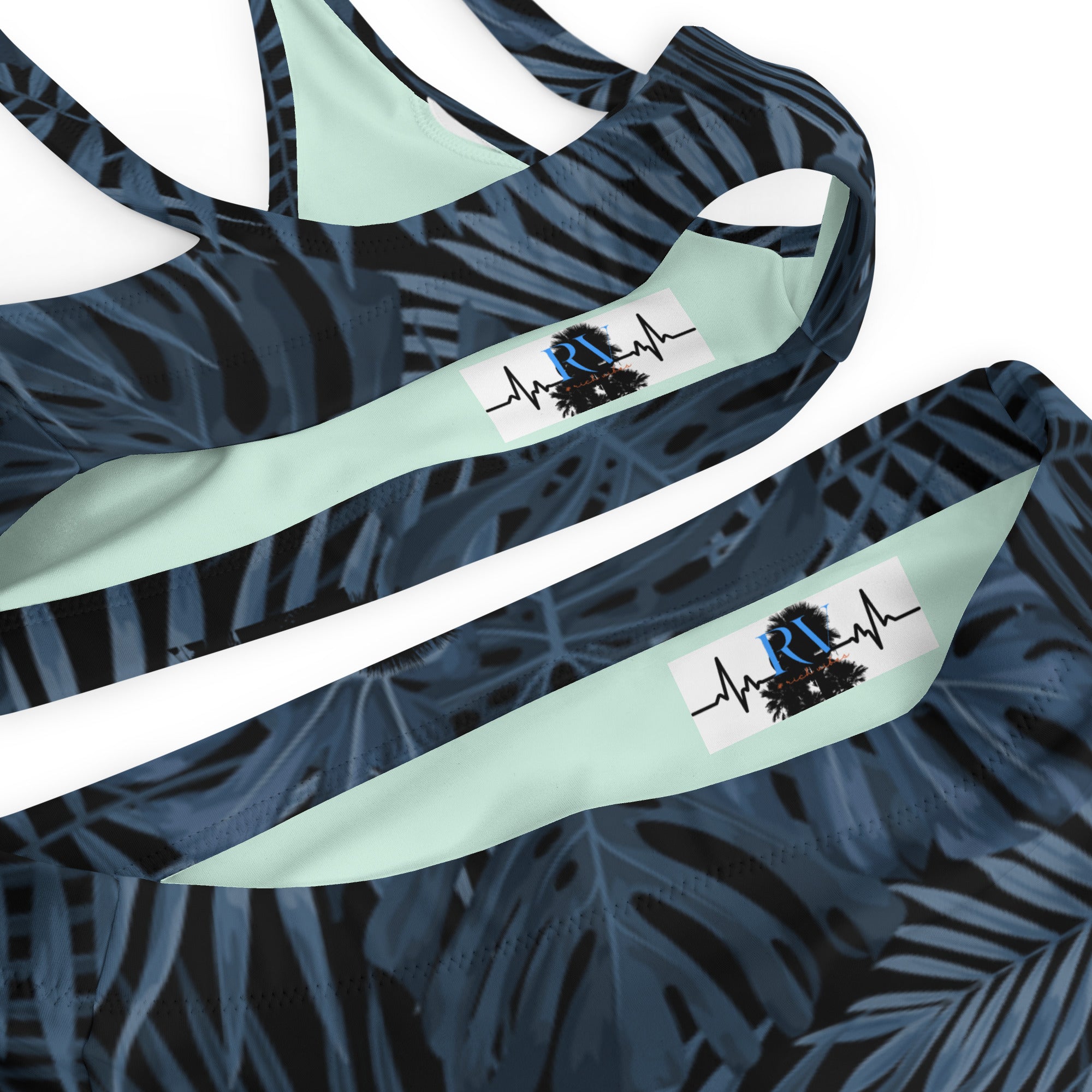 Rich Vibes RV Palm Tree Pulse Aqua Blue Beach - One-Piece Swimsuit