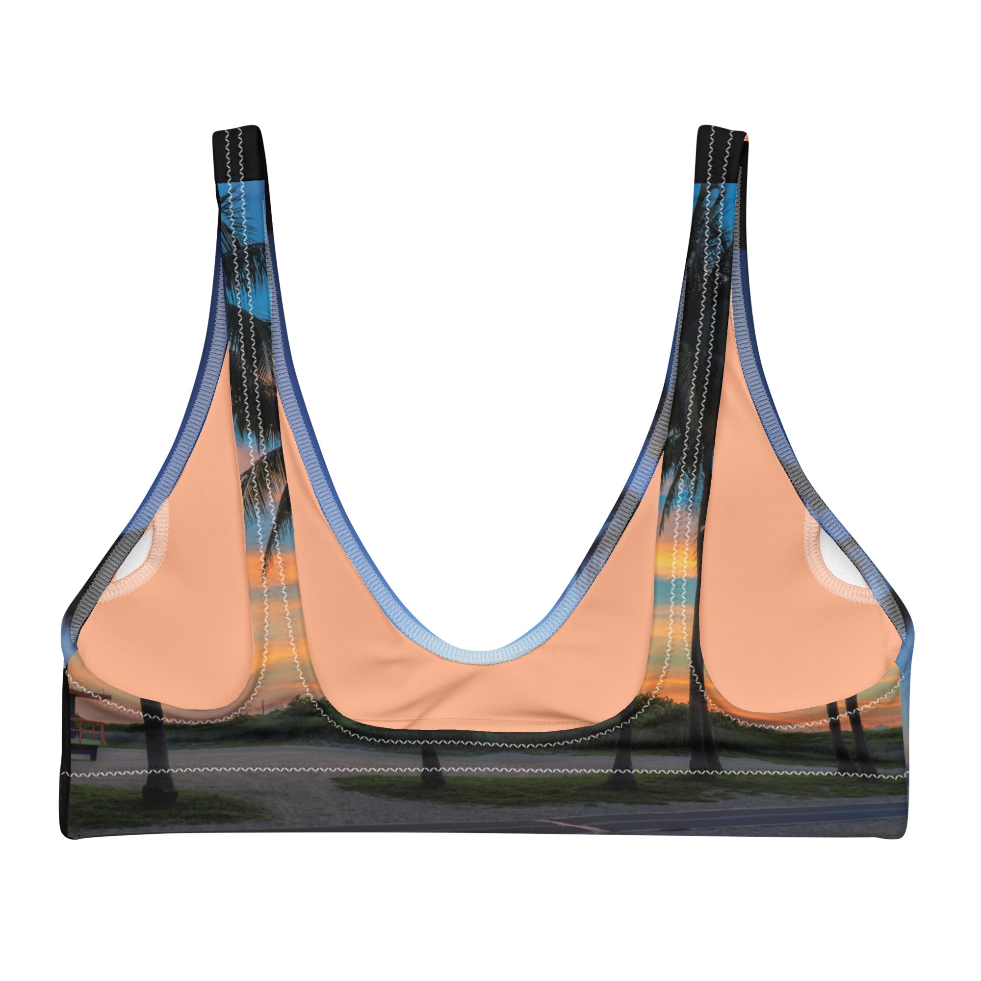 Rich Vibes South Beach Palm Tree Sunset Peach - Recycled padded bikini top
